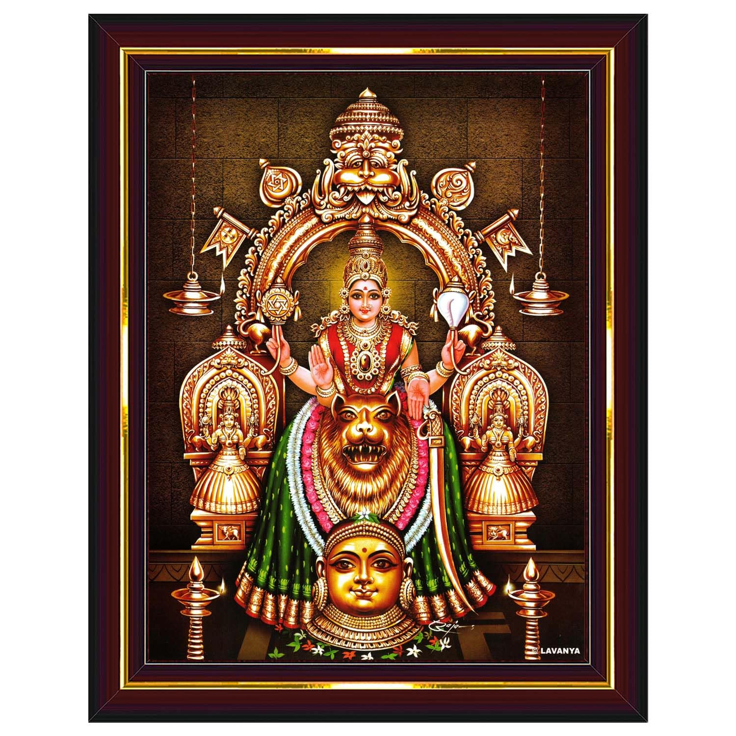 Pavan Photo Laminations Sri Mookambika Devi Amman Mukambika Kollur Wall Painting Framed Home Decor (Wood,Matte,Brown,Small Size,6 x 8 Inch) B1232S-picture-18