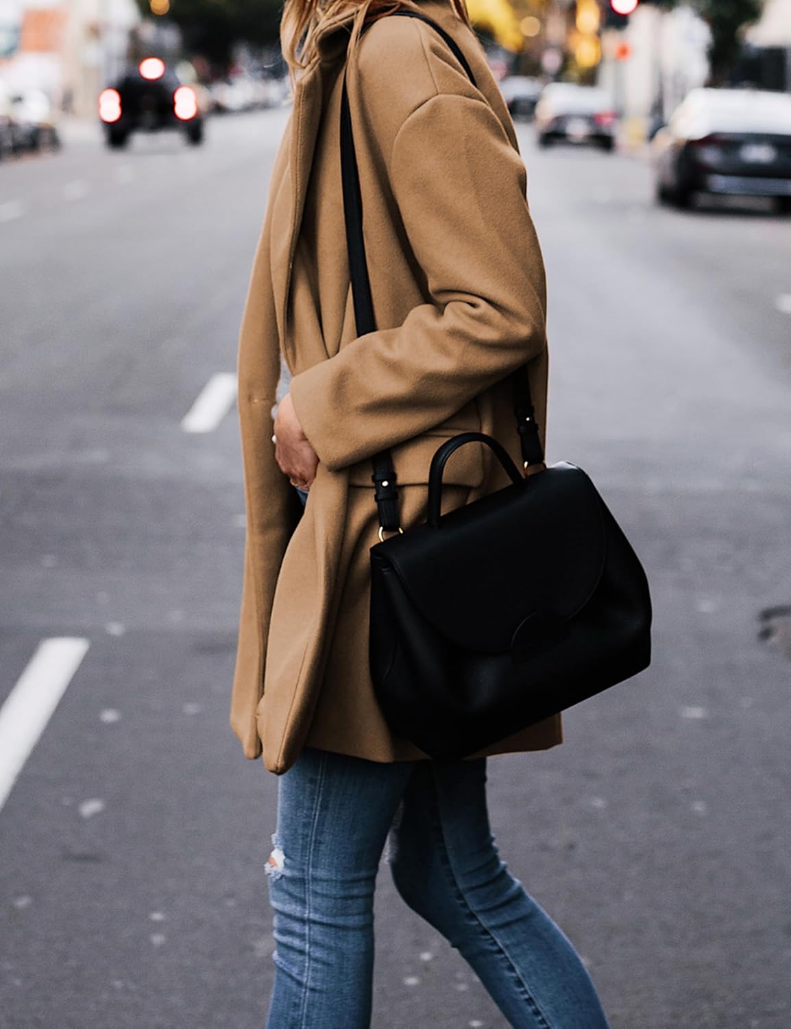 Hooever Women's Notched Lapel Wool Coat Single Breasted Pea Coats Winter Wool Blend Blazer Jacket - Image 5