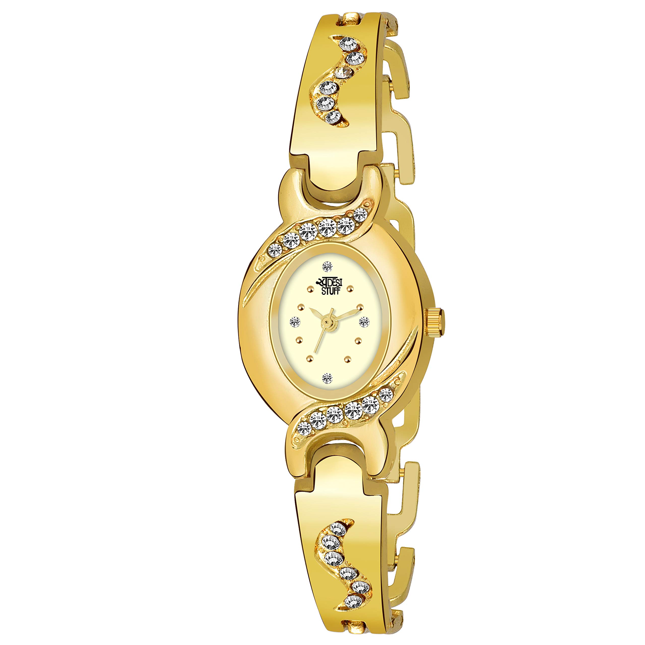 SWADESI STUFF Stainless Steel Analogue Gold Dial Diamond Studded Women Watch, Gold Band (B07J1S68LM) Amazon Price History, Amazon Price Tracker