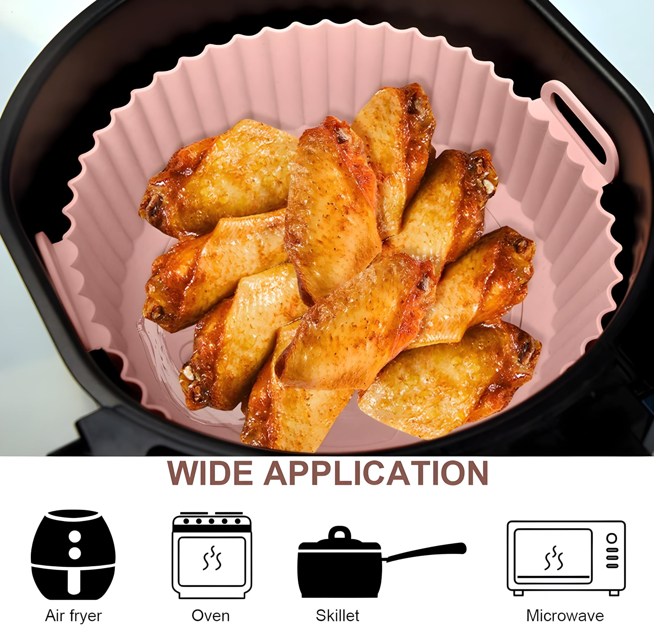 COOLCOLD Air Fryer, Silicone Tray, 140gm | Accessories, 7.3 In Bottom (Fit - 4.2QT to Bigger Size Air Fryer) Non-Stick Silicone Pot Air Fryer Liners with Ear Handles, Easy to Clean, Nonstick- (Pink) 2