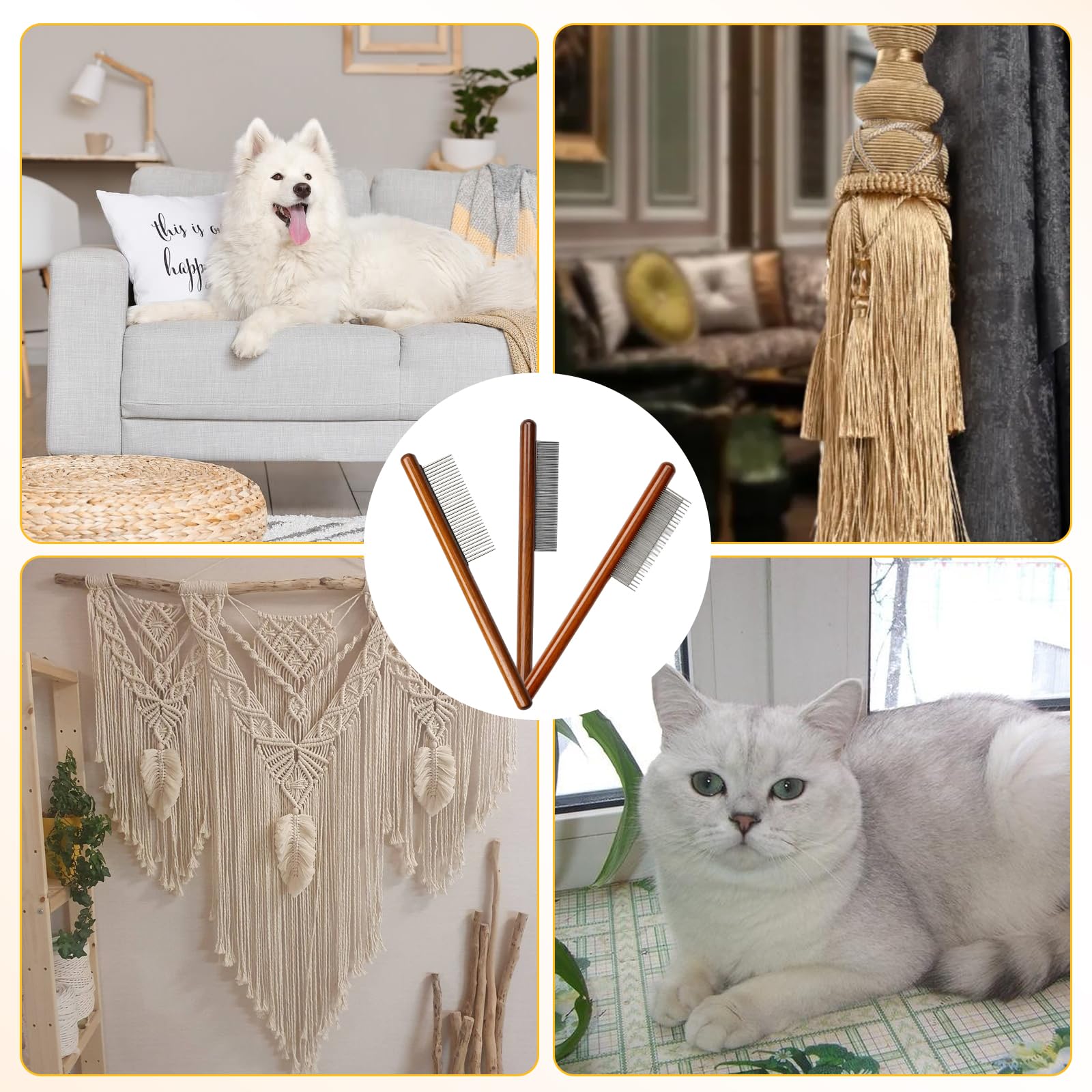Peigne pour chat et chien, 3 pièces, peigne en bois pour démêler les poils longs et courts, peigne anti-nœuds en métal, idéal pour le toilettage des animaux