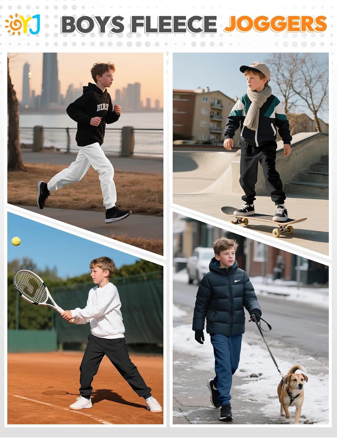 Boys Sweatpants Fleece Joggers for Boys Sweat Pants with Pockets Athletic Winter Track Pant for Toddler Kid Teen 3 Pack - Image 6