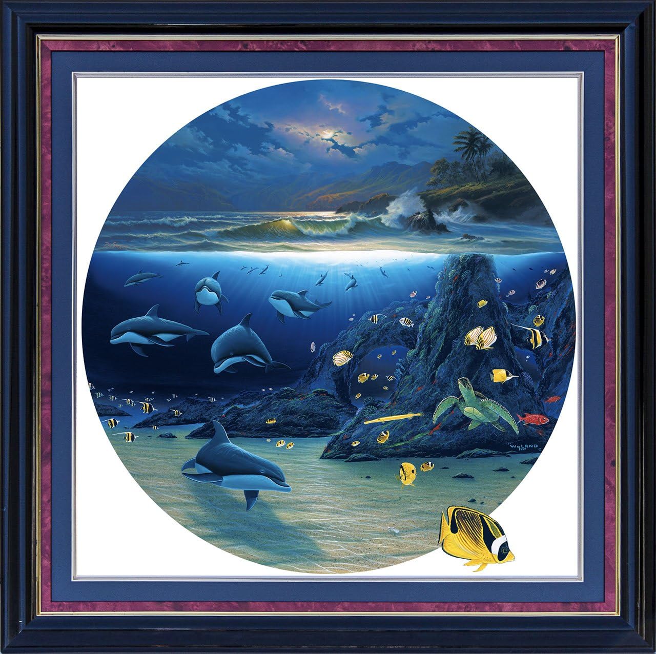 Wyland Fine Art Dibachrome 'Moonlit Waters' Hand Signed by The Artist with A Custom Frame