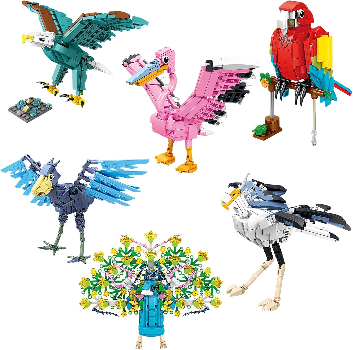 Oichy Bird Animals Building Block Set, 6 Pack Animal Figures Building Toy, Creative Party Favors for Kids, Easter Gift for Kids Ages 6+