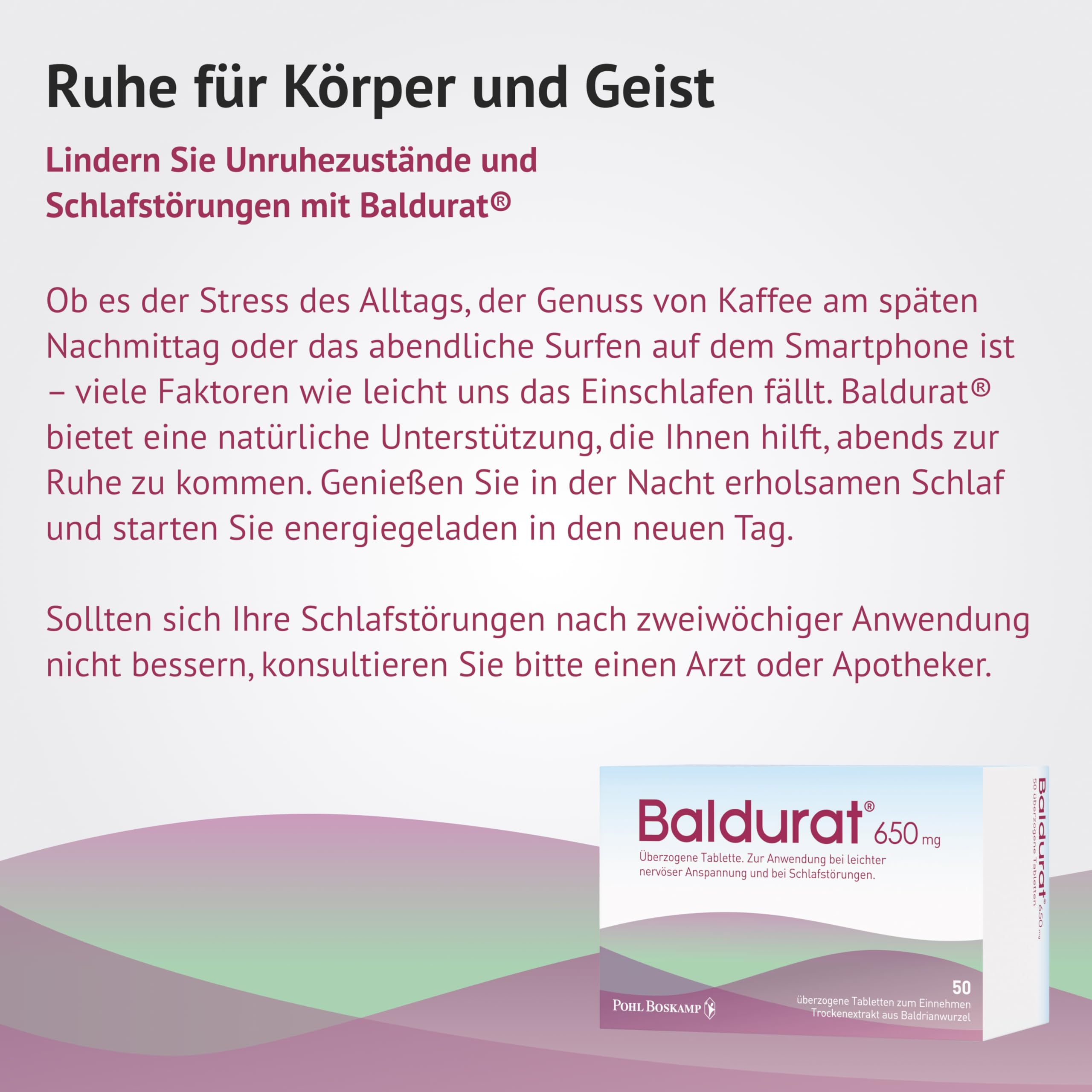 bei Schlafstörungen und Unruhezuständen: Baldrian Tabletten 650 mg, hochdosiert und pflanzlich, ohne Gewöhnungseffekt oder Risiko einer Abhängigkeit, ab 12 Jahren, 50 Stk.