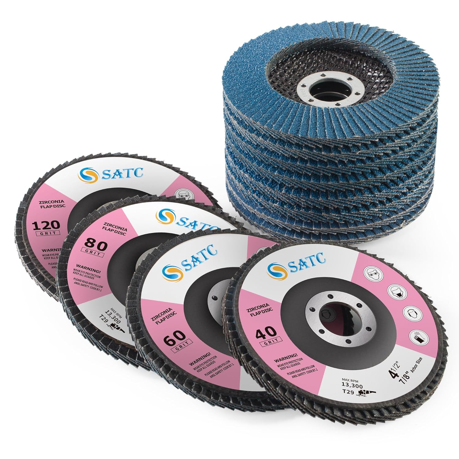 S SATC Pink Flap Disc 4 1/2 for Angle Grinder 40/60/ 80/120 Girt Total 12PCS Sanding Disc, 7/8" Arbor Grinding Disc, Angle Grinder Attach Ments for Wood Mental Plastic Sanding