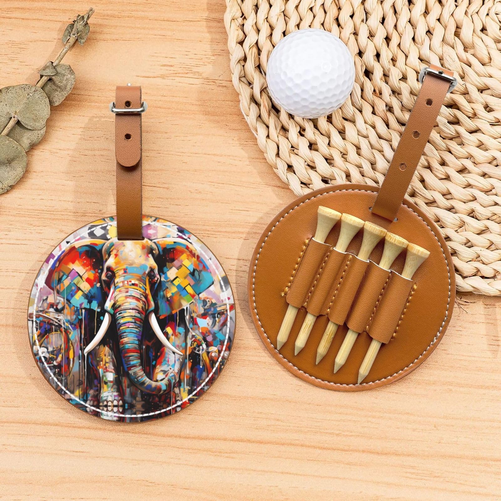 Color Graffiti Elephant Brown Golf tee Storage Bag - Durable and wear-Resistant Golf Accessories
