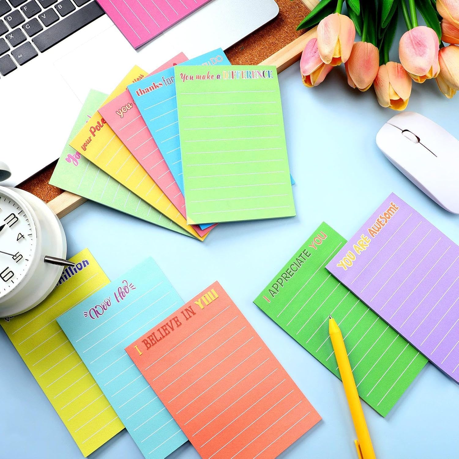 Yinder 24 Pcs 4 x 6'' Inspirational Sticky Notes Lined Motivational Note Pads End of Year Appreciation Gifts for Teacher Nurse Staff Employee Coworker Office(Bright Color,Appreciation)