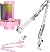 Vista 8 de Kit de micrófono USB para juegos FIFINE, micrófono para transmisión de PC con luces RGB, silencio, perilla de ganancia, brazo articulado de metal