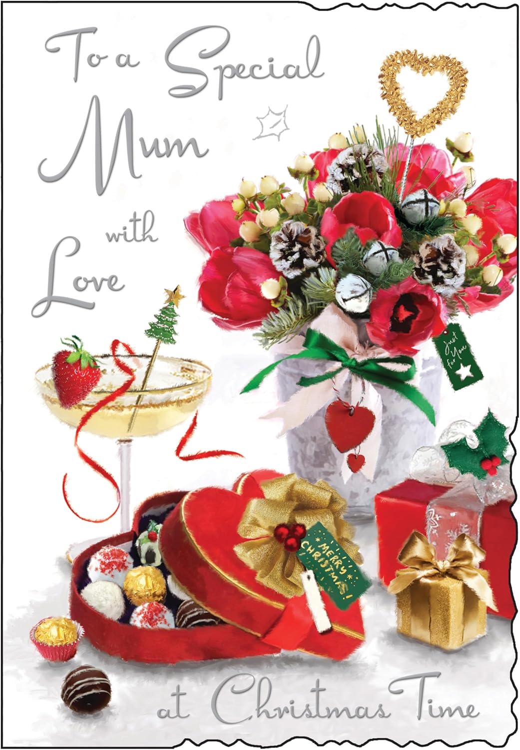 Jonny Javelin Special Daughter Christmas Card Stocking And Floral Garland Embossed With Foil Flitter Details 70464 - View #7