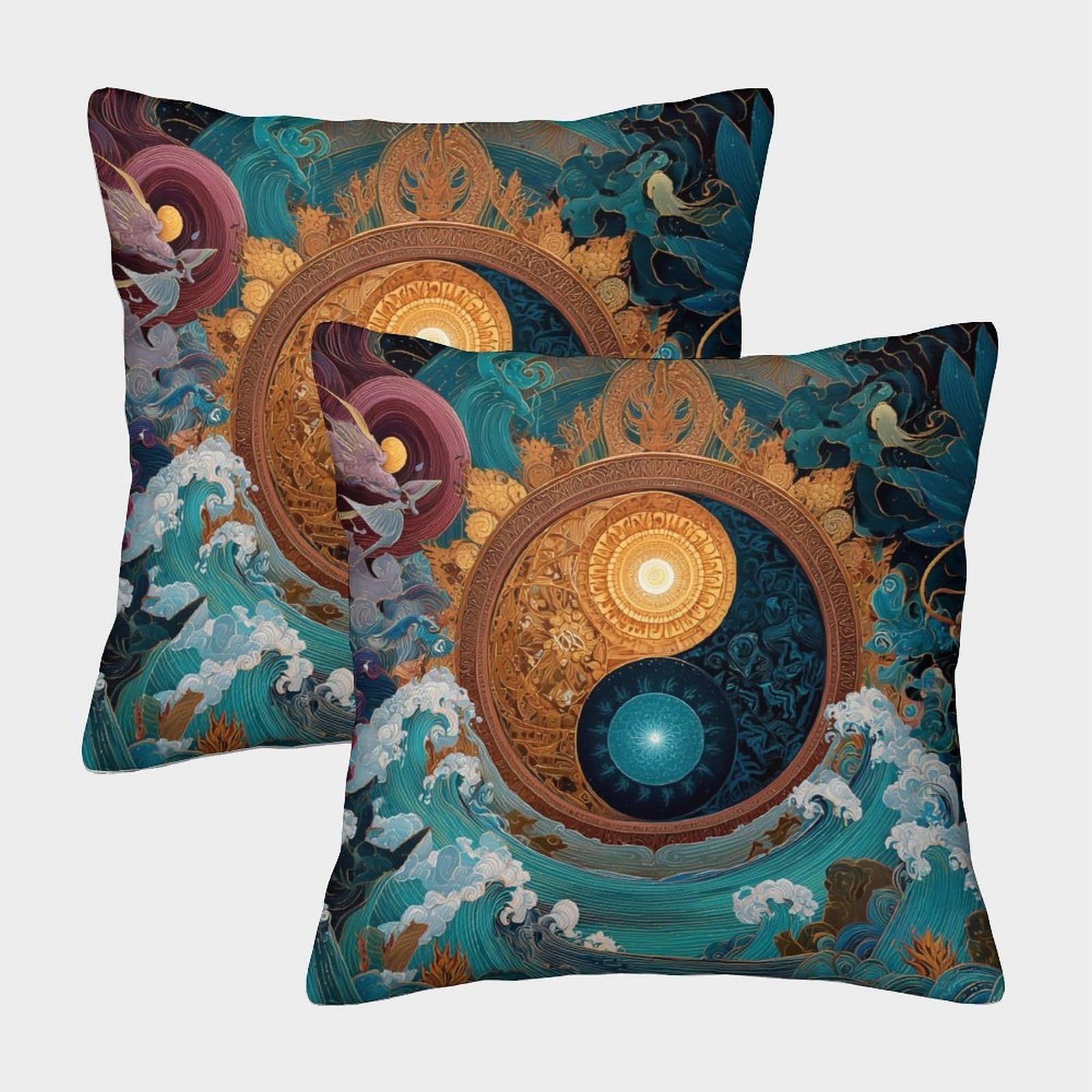 kaiyun 2 Pack Yin-Yang Symbol, Dragon, Phoenix Personalised Cushion Cover Home Sofa Decoration 45x45cm Pillow Covers