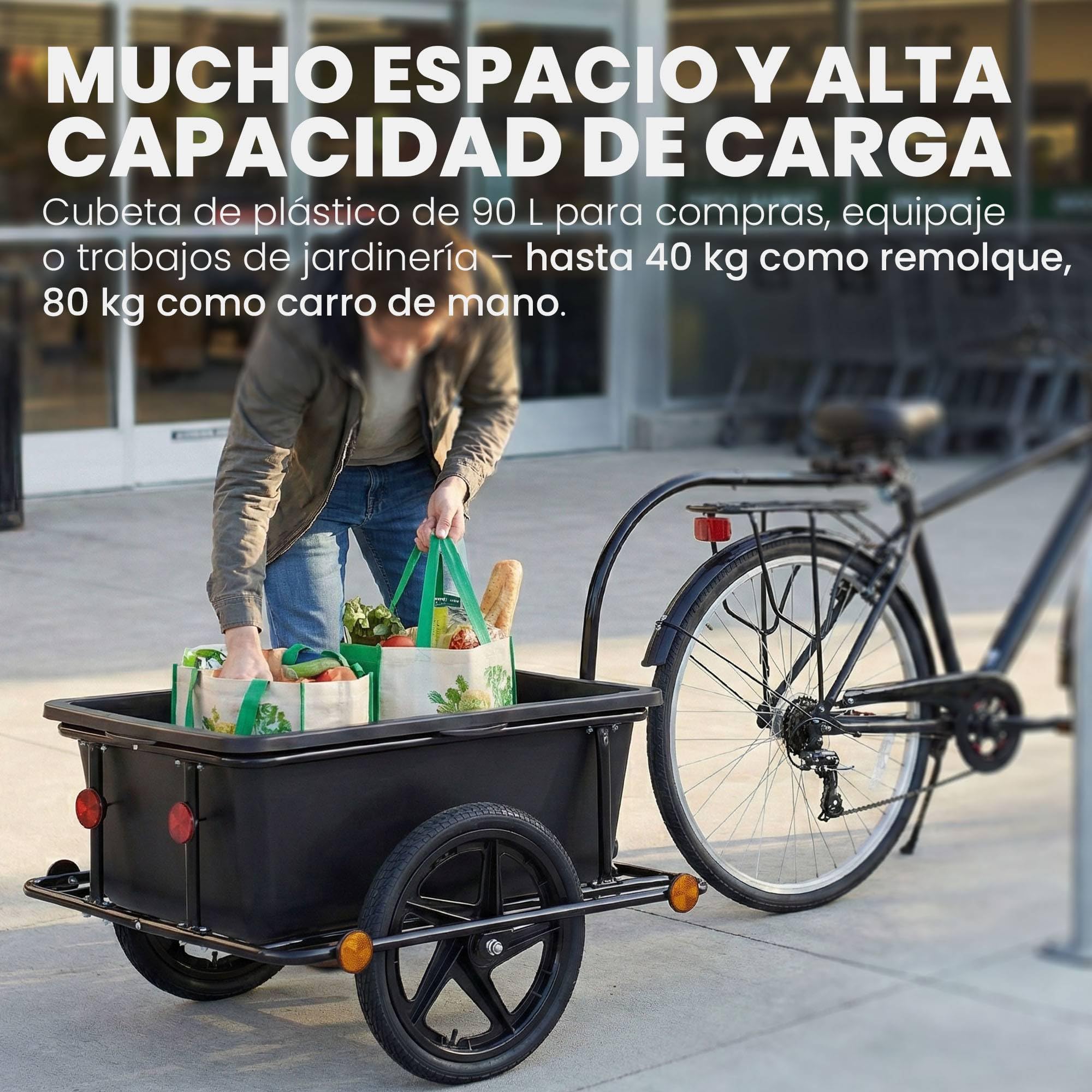 CLP Remolque de Carga Haarlem para Bicicleta, con Enganche, Carro de Mano con Lona, Estructura Acero 80kg, para Bicicletas 26-28 Pulgadas, Color:Negro