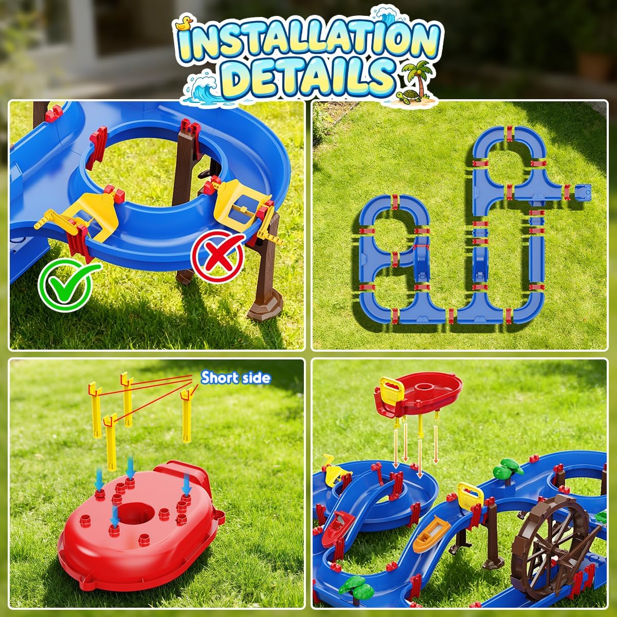 VATOS 2-Tier Watermill Summer Water Table, 124 PCS DIY Water Table with Water Pump Toys for Toddlers 3-5 4-7 Years Old, Fun Water Playset Outdoor Water Toys for Backyard, Beach, Balcony, Garden