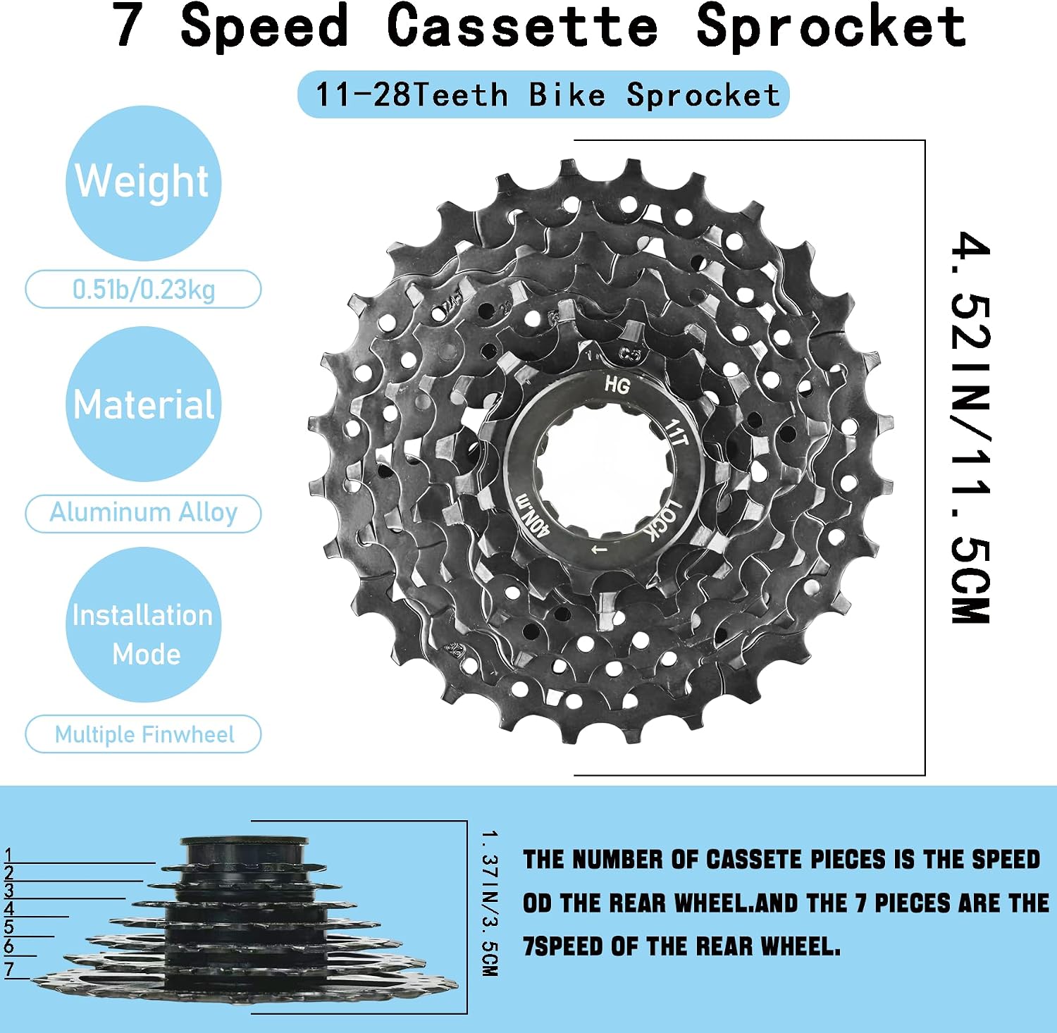 VERKSTAD Bike Cassette 7 Speed Cassette 11-28T Bicycle Cassette | Fit for Mountain Bike Road Bike Folding Bike Commuter Bike