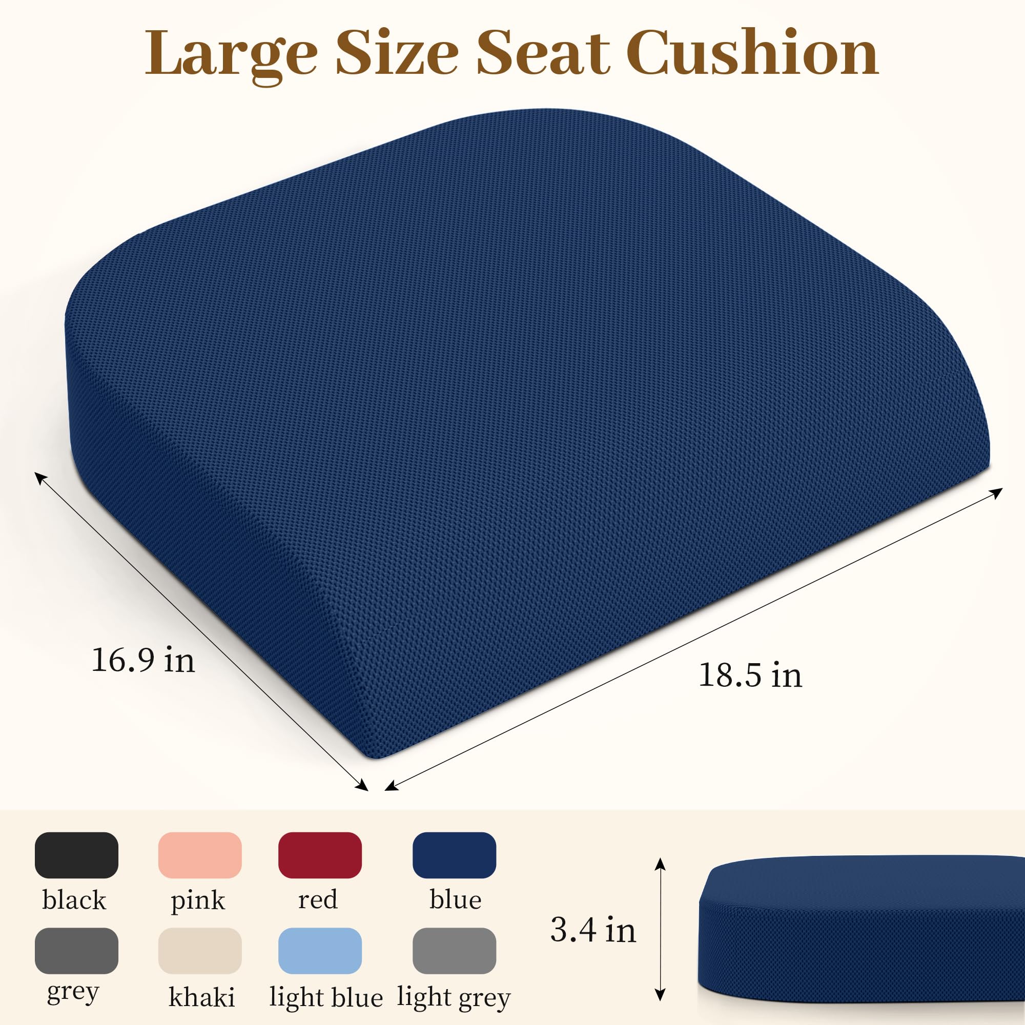 TranquilRelax Cojín de asiento grande, cojín de espuma viscoelástica para largas horas sentadas en la silla de oficina, hogar y automóvil, almohadilla antideslizante para aliviar el dolor de espalda