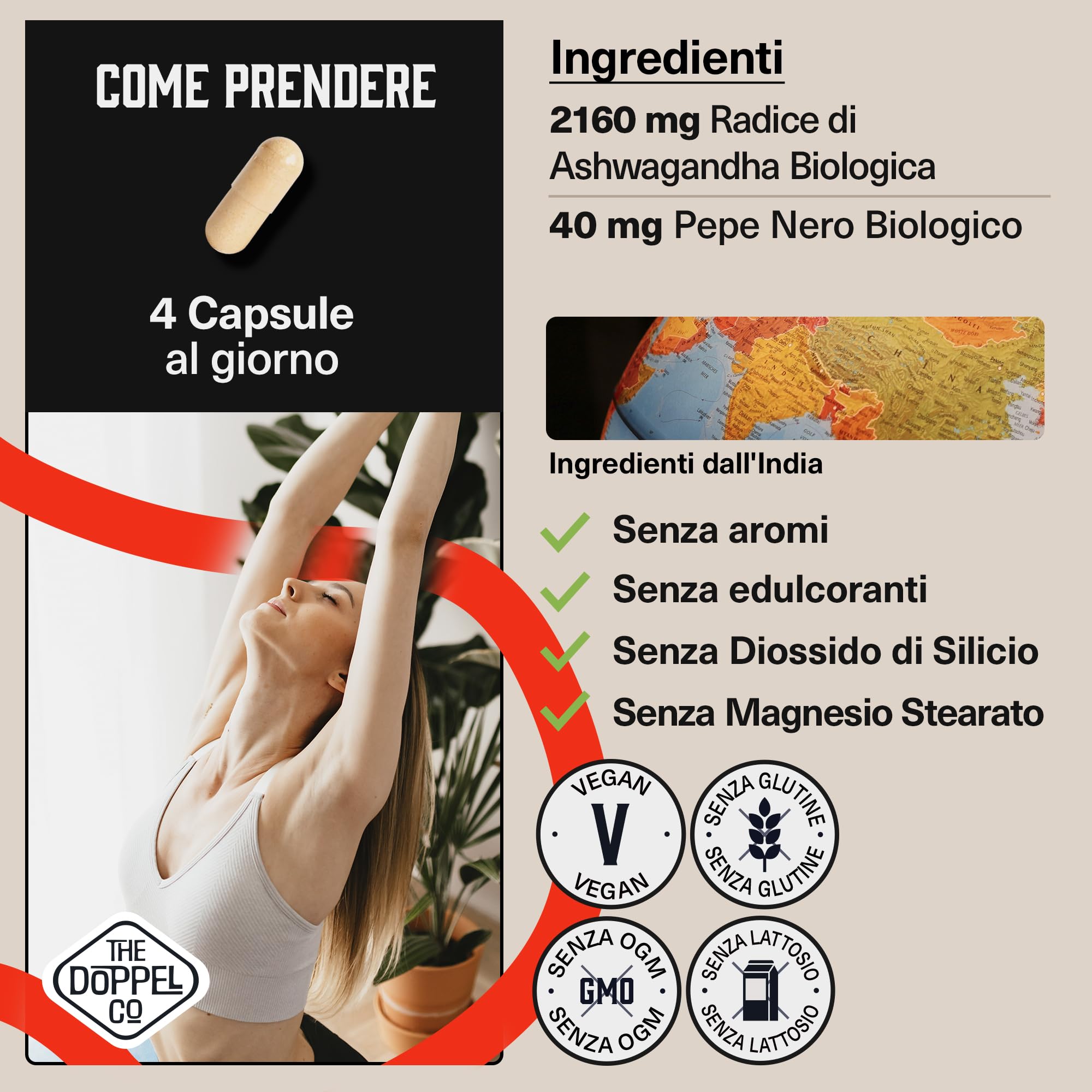 Ashwagandha Capsule 2160 mg - 200 Capsule Vegetali - Radice di Ashwagandha BIO con Pepe Nero -Withania Somnifera Alto Assorbimento - Senza Additivi - Senza Plastica - Certificazione Biologica