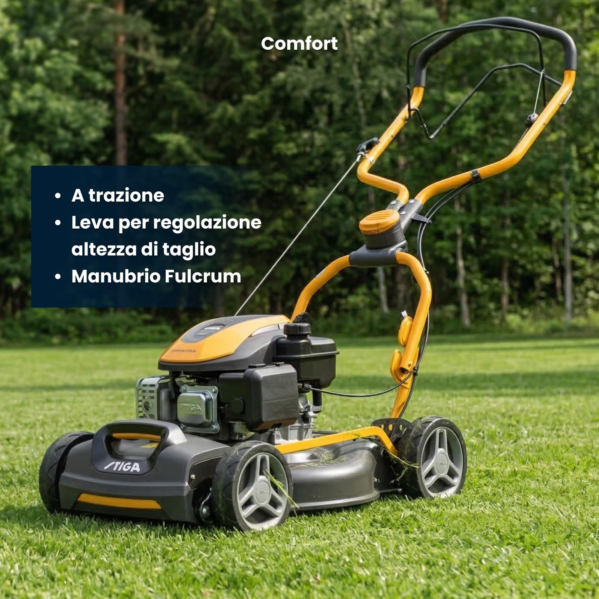 STIGA Multiclip 747 SD Tagliaerba a Scoppio, 139 cc, 45 cm – Mulching Integrato, Regol. 5 Posizioni – Prati fino a 1.500 m²