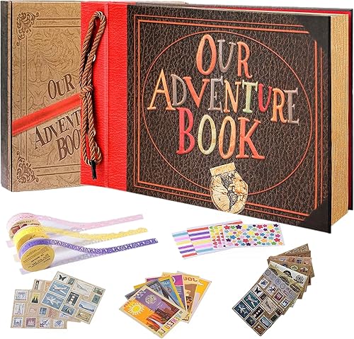 Miniatura 10 de Our Adventure Book - Libro de recortes hecho a mano de 146 páginas, cubierta de cuero en relieve, ideal para recuerdos, aniversarios, bodas y regalo