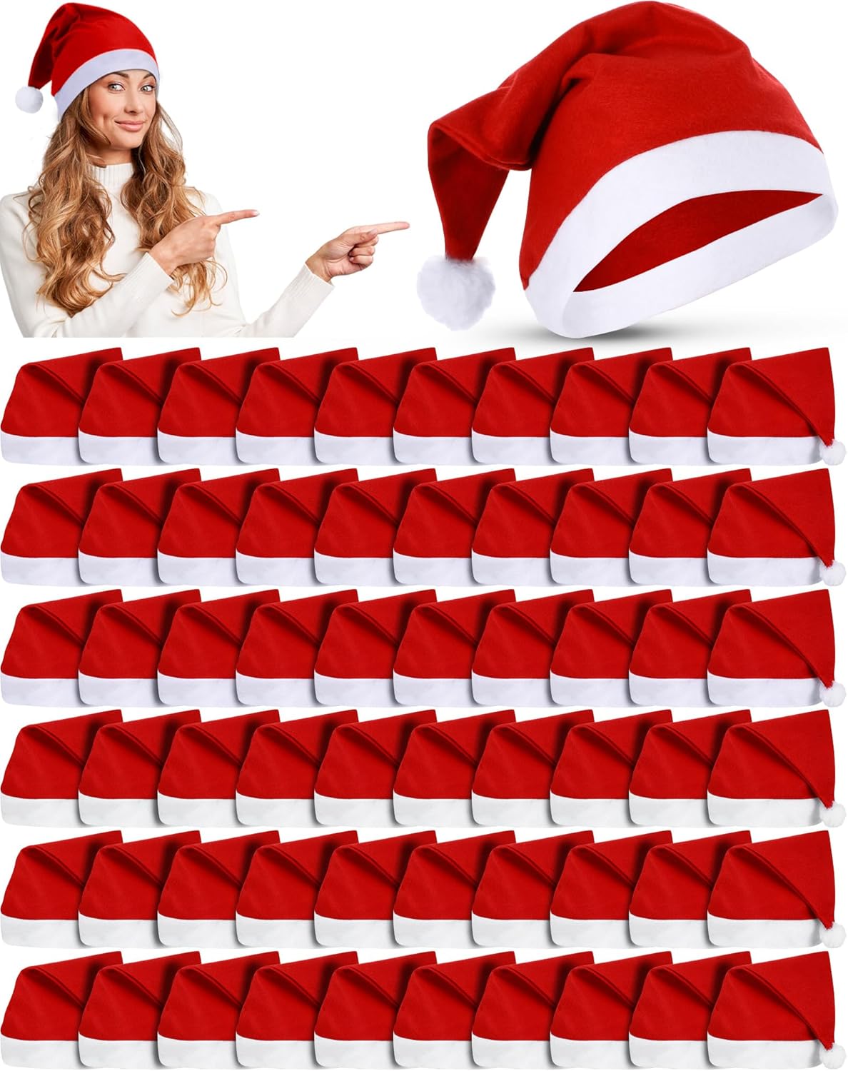 Vicenpal Santa Hats Bulk Christmas Party Non Woven Fabric Xmas Hats Christmas Holiday Costume Favor Supplies