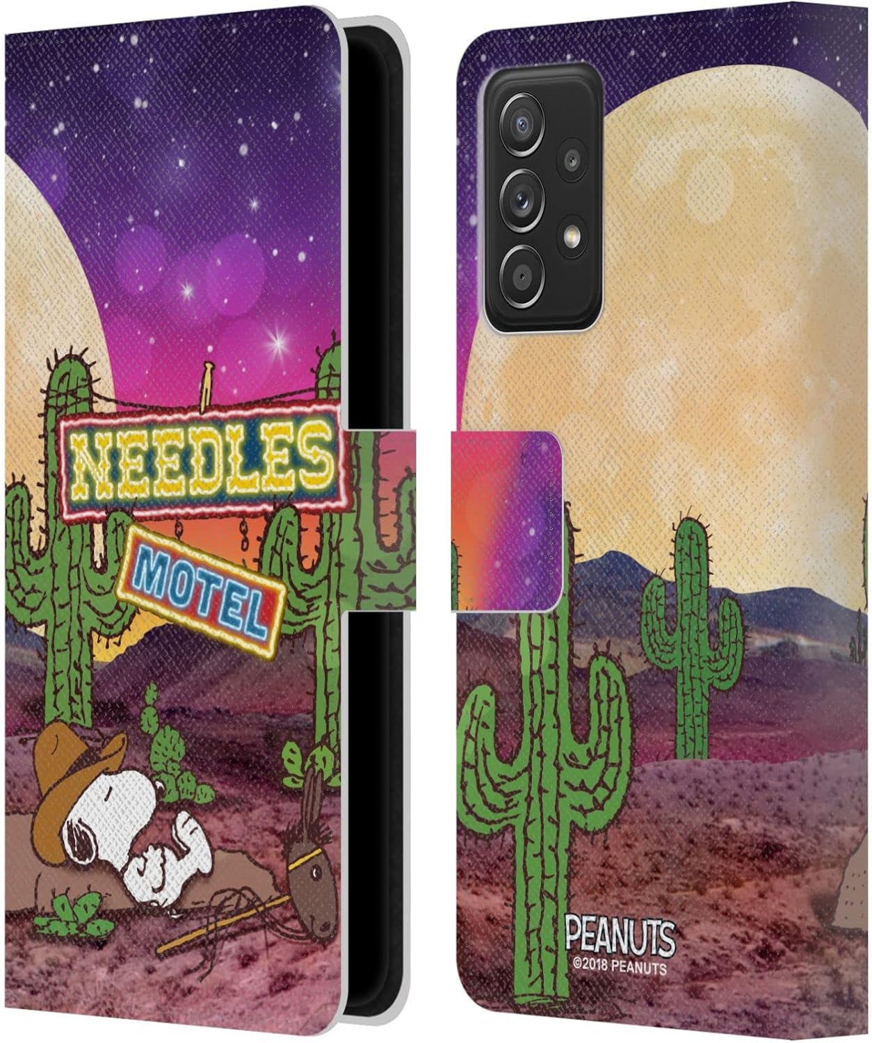 Head Case Designs Officially Licensed Peanuts Nebula Cactus Needles Snoopy Space Cowboy Leather Wallet Case Compatible with Samsung Galaxy A53 5G (2022)