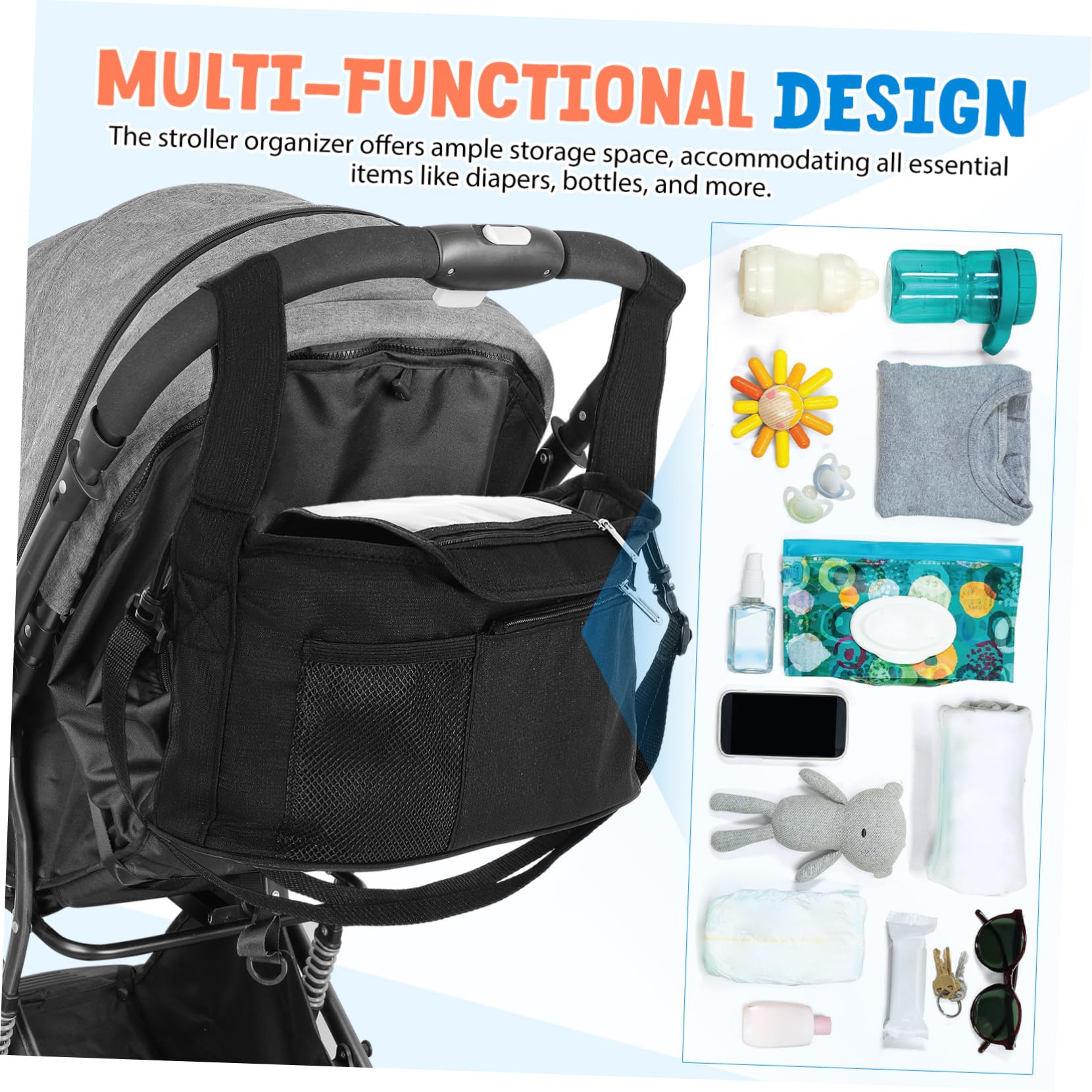 BESTonZON Borsa Organizer Per Passeggino Portaoggetti Multifunzione Tasche Multiple Costruzione Resistente Installazione Rapida Soluzione Di Archiviazione Pratica Per Genitori