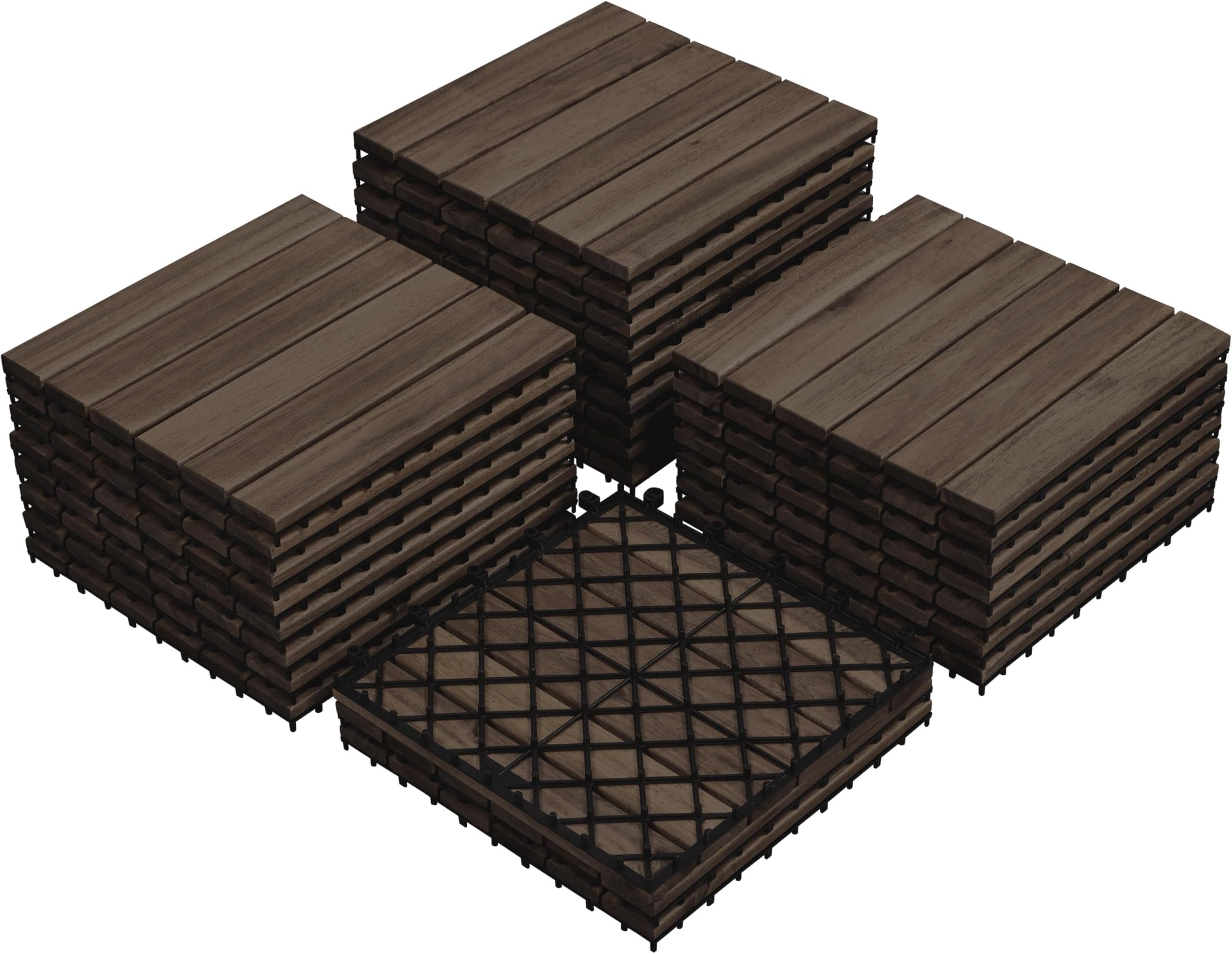 Yaheetech 1 Pack Waterproof Acacia Wood Interlocking Decking Tiles Flooring Tiles 31×31cm for Outdoor & Indoor, Patio, Balcony, Garden, Total 27pcs, Black