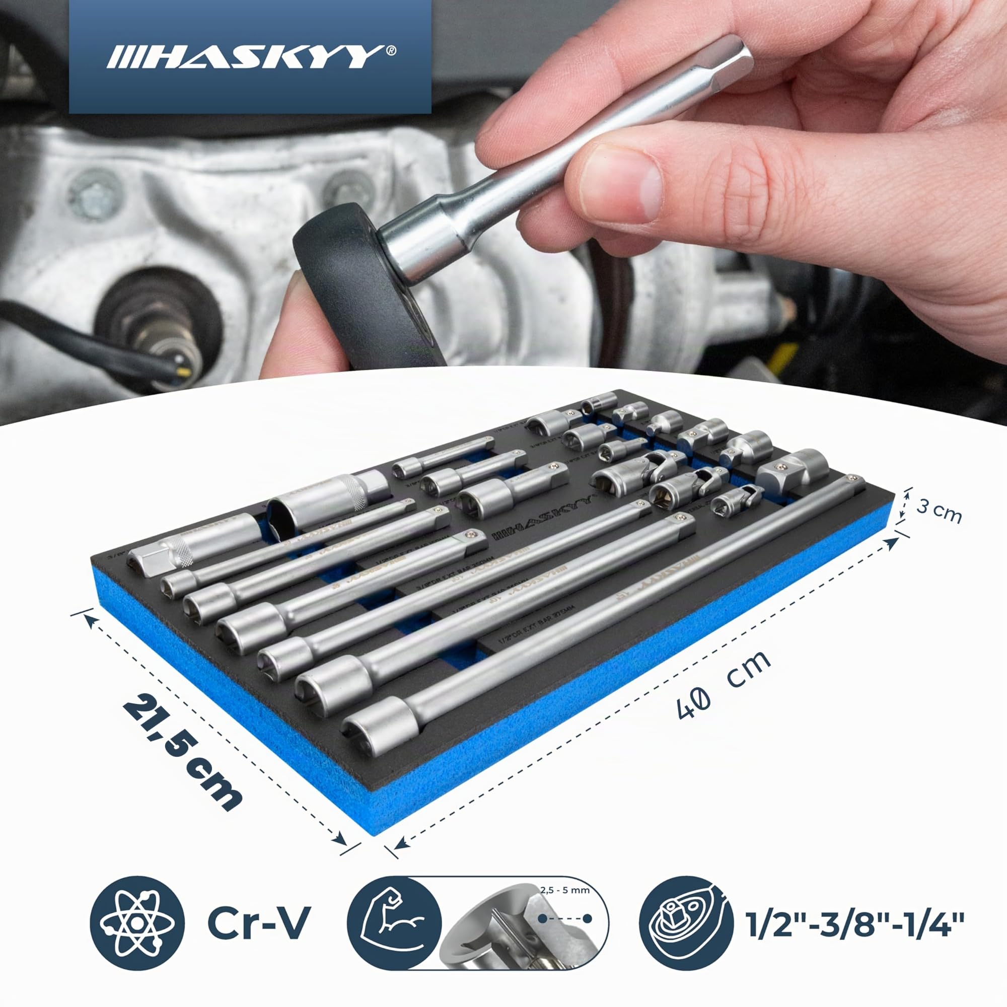 HASKYY Kit di prolunga per chiave a bussola 1/4 3/8 1/2" cricchetto a cricchetto adattatore di estensione per giunto cardanico set dado