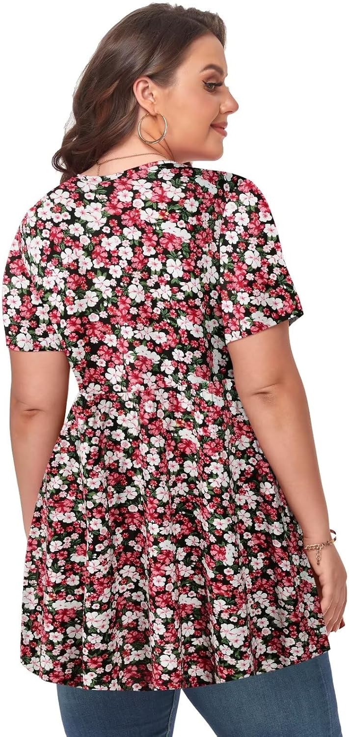 MONNURO Womens Plus Size Tops Cute Babydoll T Shirts Peplum Tunic Tops Loose Fit V-Neck Short Sleeve Blouse - Image 4