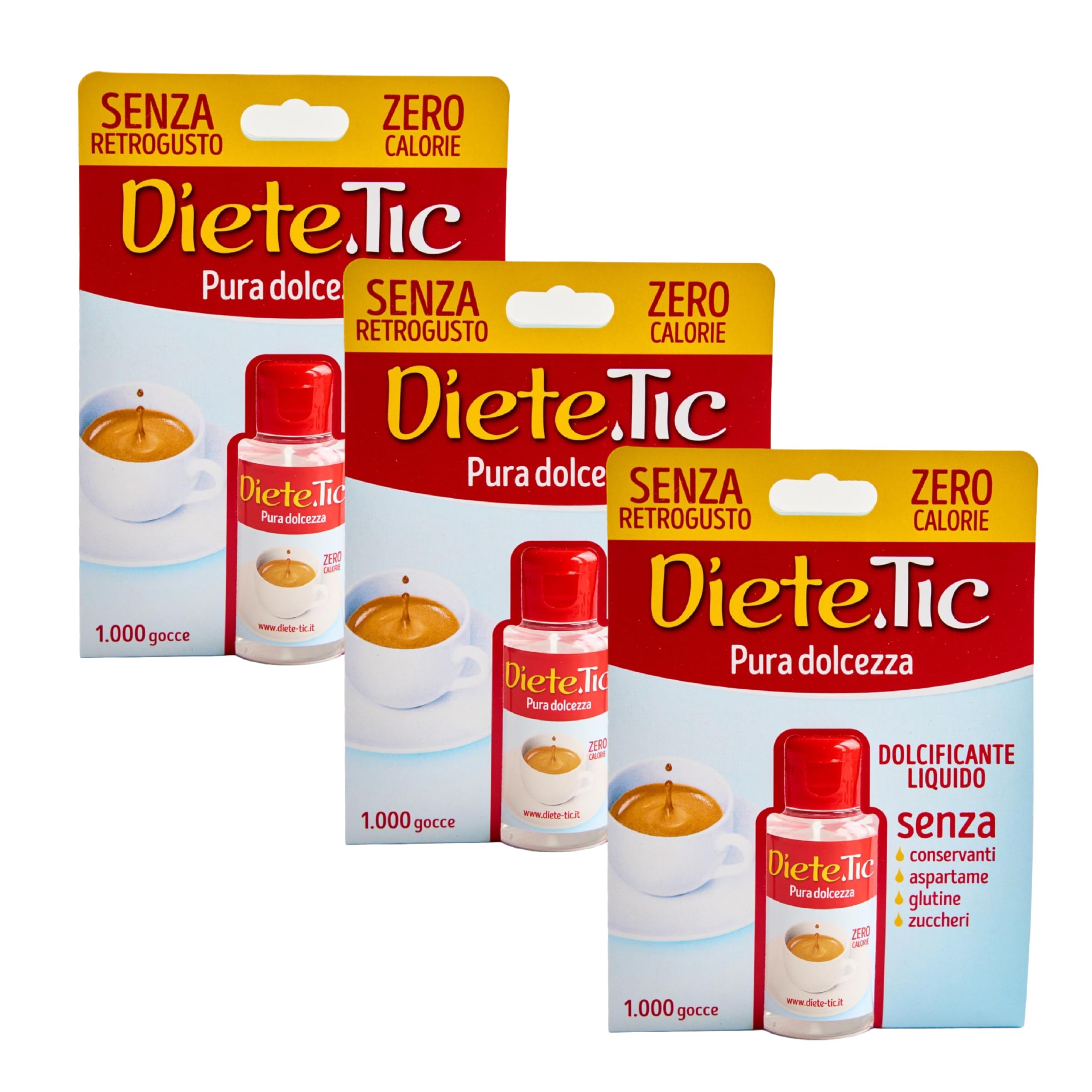 Diete.Tic, Calorie Free Liquid Sweetener, Spray Size 3 x 50ml ⟮1 Maxi Drop ＝ 1 Teaspoon Sugar⟯, Gluten Free, Preservative and Aspartame Free, Ideal for Desserts, Drinks and Yoghurt