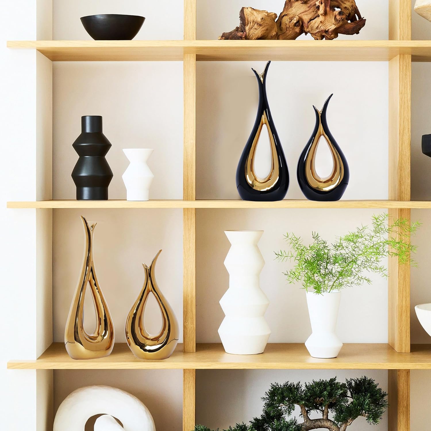 2 PCS Black Gold Vase Home Decor Accent Ceramic Vase set of 2 Vases for Centerpieces Pampas Flower Vases for Coffee Table Living Room Shelf Bookshelf Dining Kitchen Mantel and Entryway Decorations - Image 4