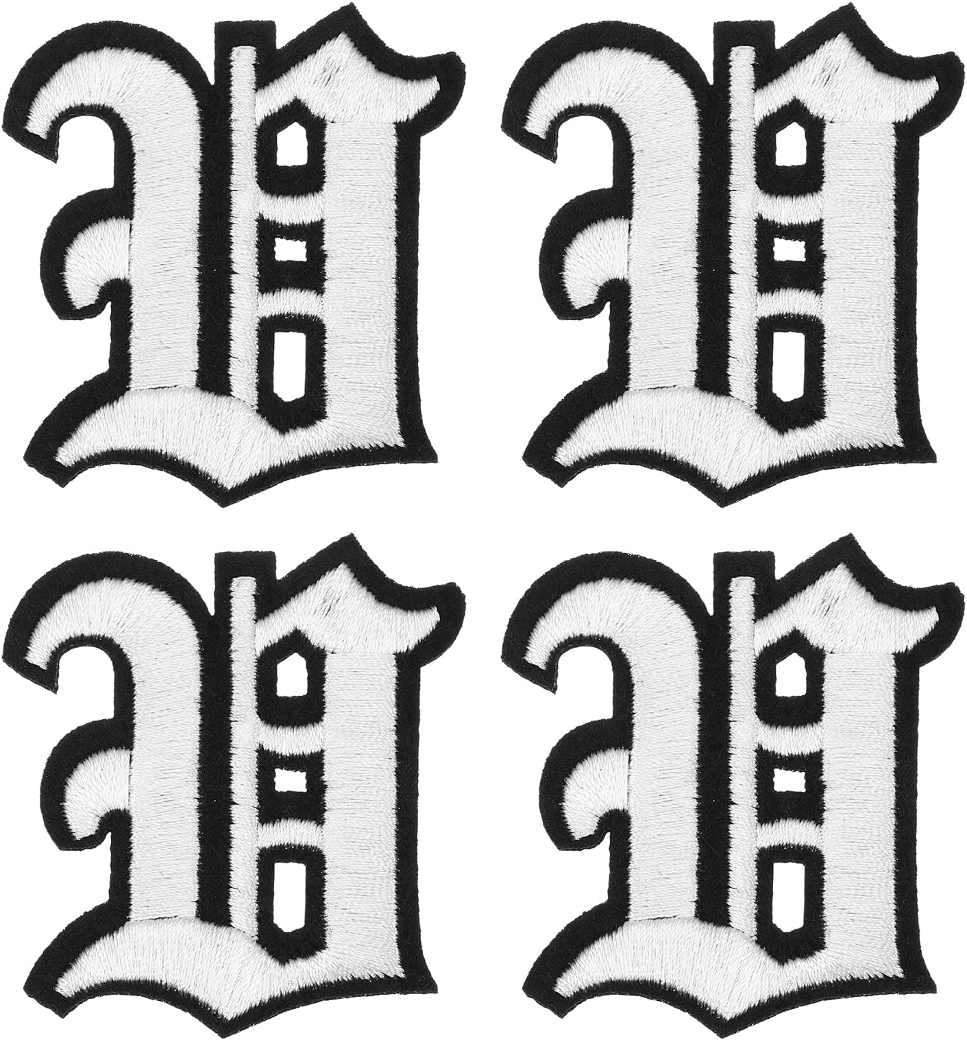 sourcing map Gothic Iron on Letter Patches, 2" Letter V Patches Sew-on Embroidered Alphabet Patch A-Z Old English Letters for DIY Clothes Jeans Jackets Bags, White Black, 4pcs