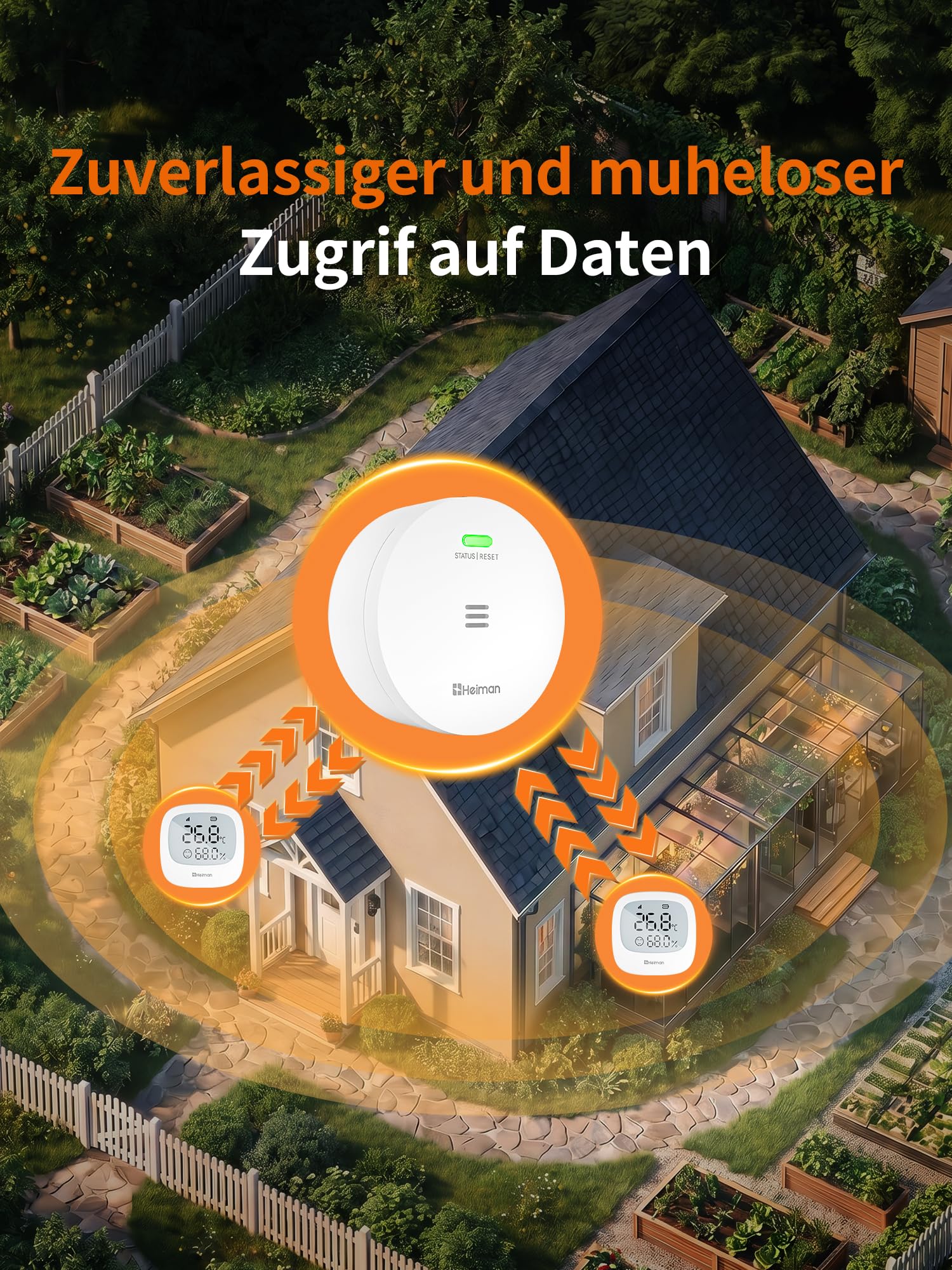 Heiman Smart Thermometer Hygrometer Innen HS3HT-2R mit Heiman Gateway | 3x Thermo-Hygrometer mit LCD, Raumklima-Monitoring per App, Datenexport, kompatibel mit Google Home, IFTTT & Home Assistant