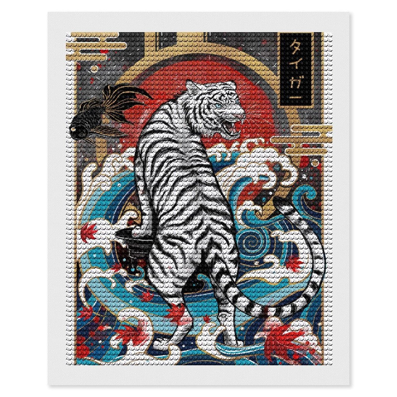 Junmoney Tiger Rising Diamond Painting Canvas Set 16"x20", for Women, Pleasing Wall Art Project, Aesthetic Room Decor, Gift Idea