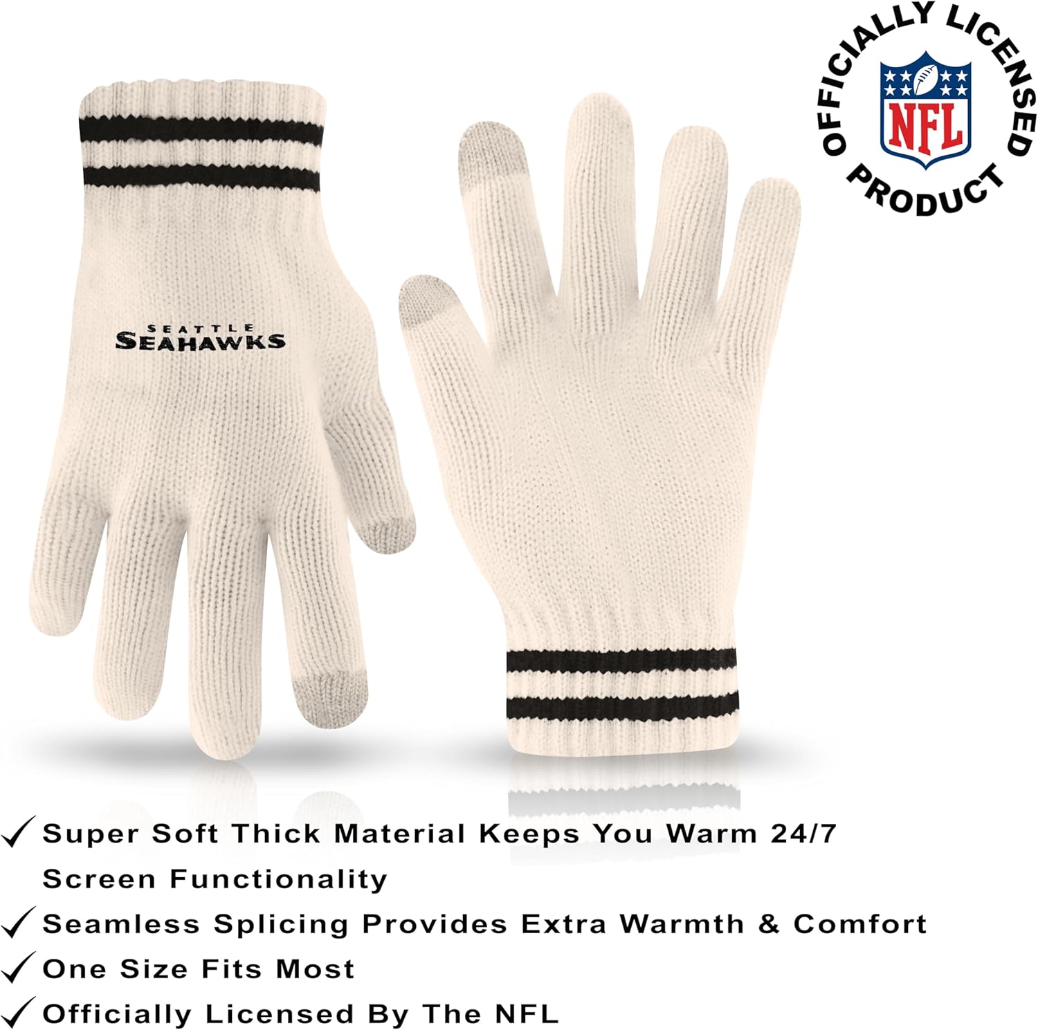 Ultra Game Youth NFL Official Super Soft Cable Knit Winter Beanie Knit Hat with Extra Warm Touch Screen Gloves