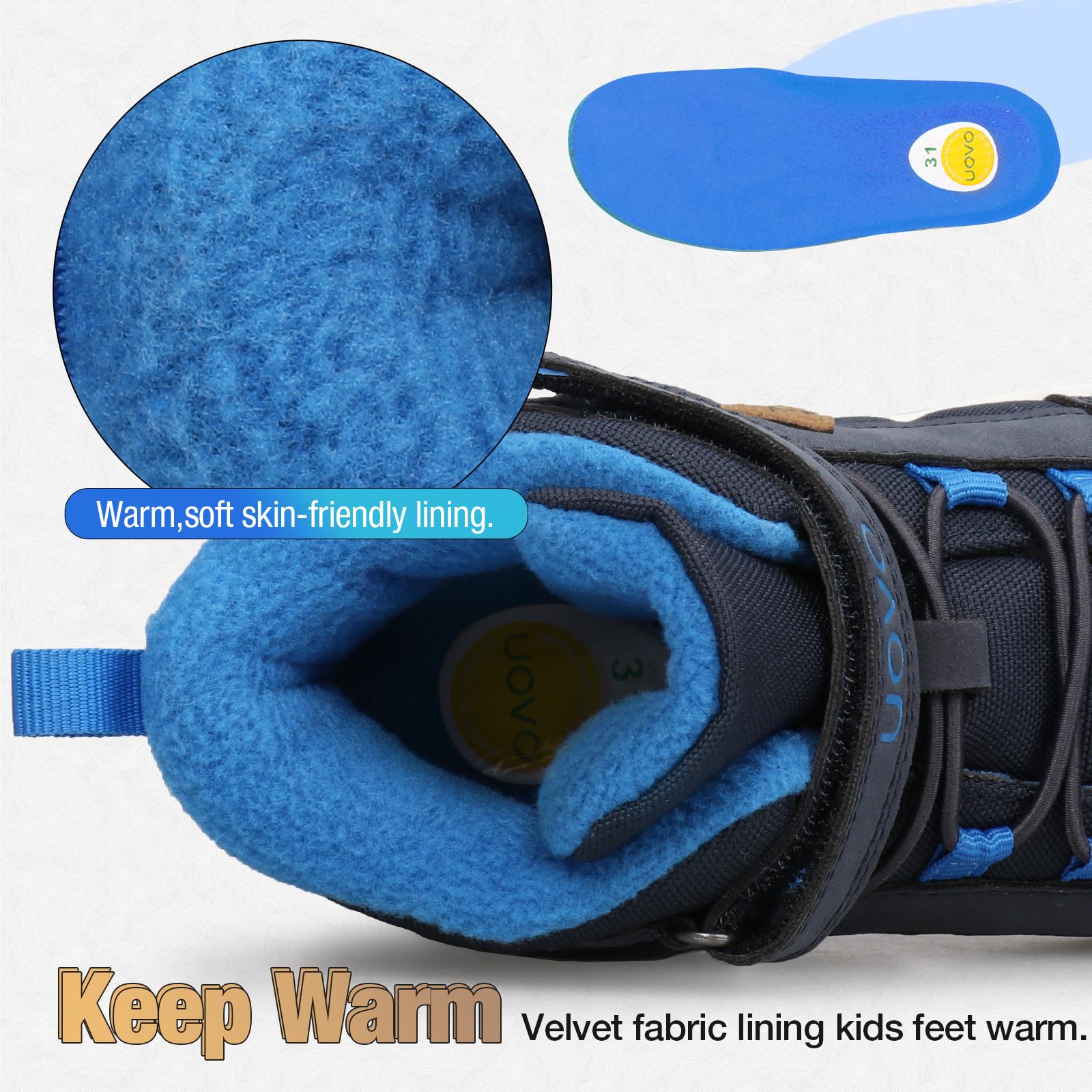 UOVO Chaussures D'hiver pour Garçons Baskets pour Enfants Bottes de Neige Résistantes à l'eau Chaussures D'extérieur Doublées Chaudes