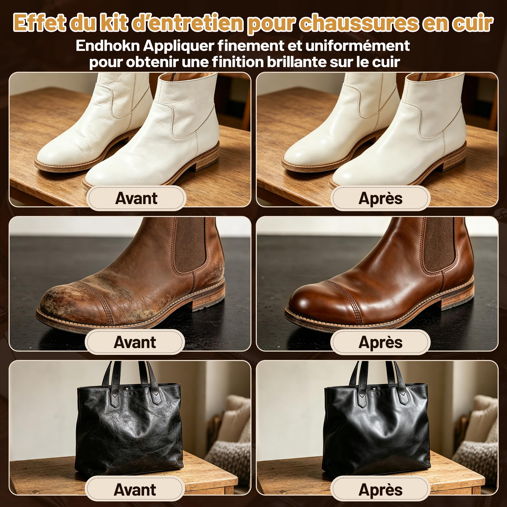 Endhokn Kit Entretien Chaussure Cuir 18PC, Cirages et Produits d'entretien Chaussures Huile de Vison, Neutre/Noir/Marron Cire à Chaussures, Brosses en Crin de Cheval, Kit Cirage Chaussure Cuir