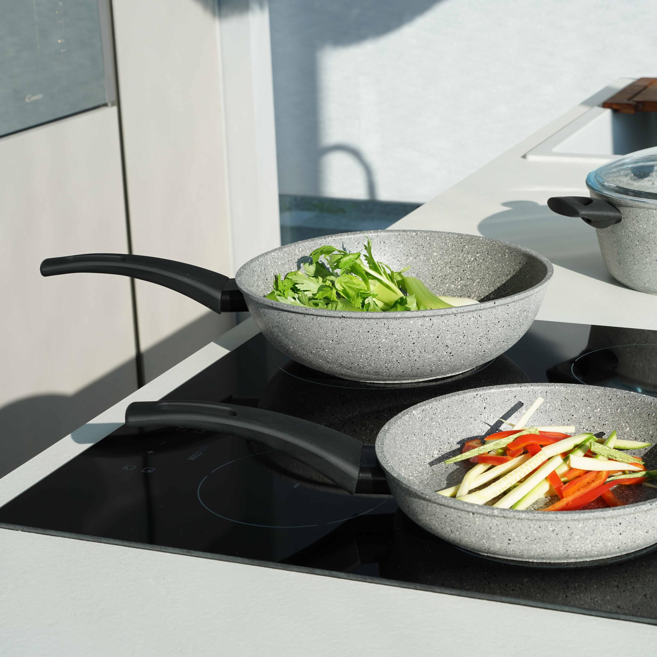FLONAL DUIWO3235 Dura Poêle Wok à induction Aluminium Effet pierre Diamètre 32 cm