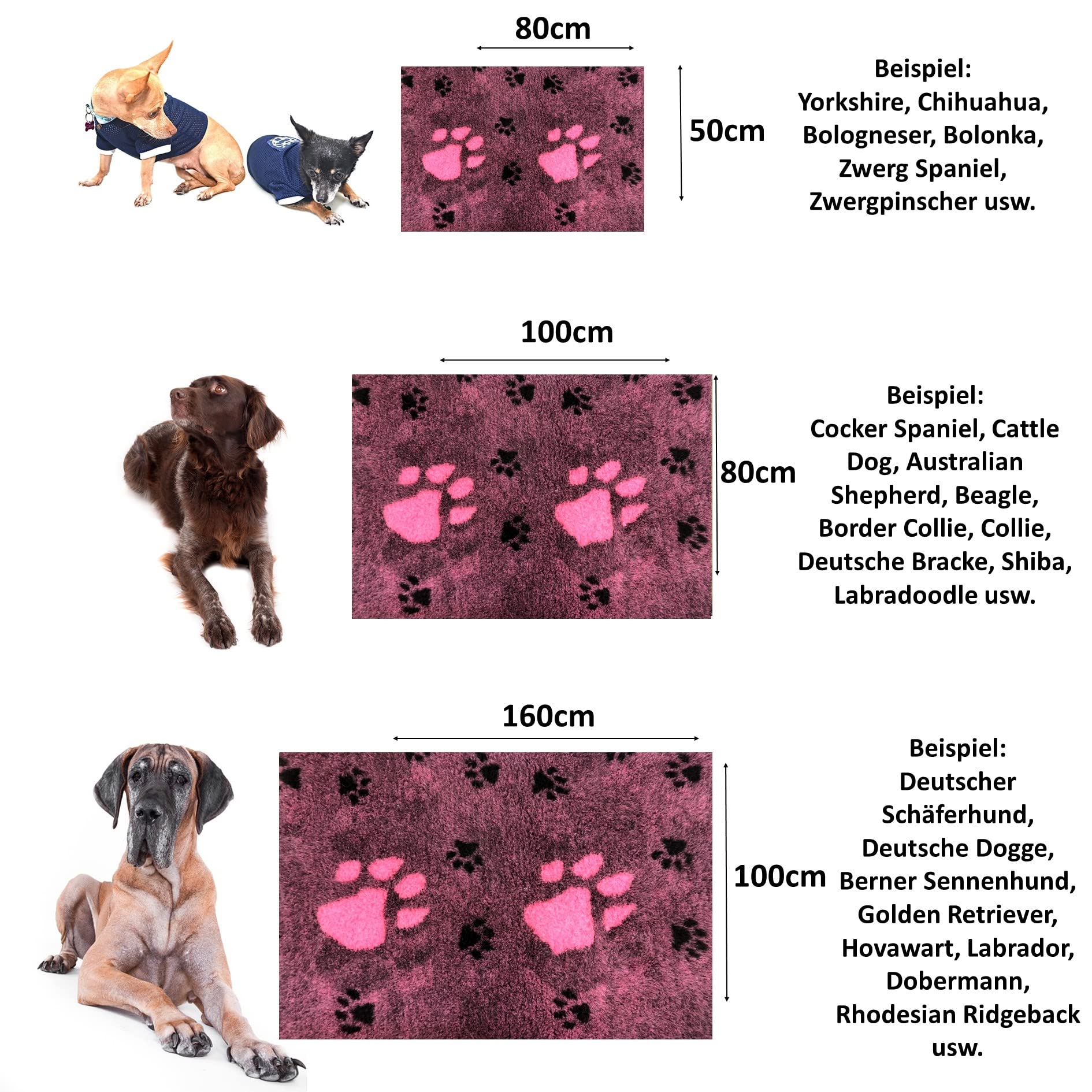 elropet Hundedecke Hundematte Premium 30mm Original rutschfest S/M/L für kleine Hunde/große Hunde Vet Bed höchste Qualitätsstufe (M 100cm X 80cm, Dunkelpink + Pinke Pfote)
