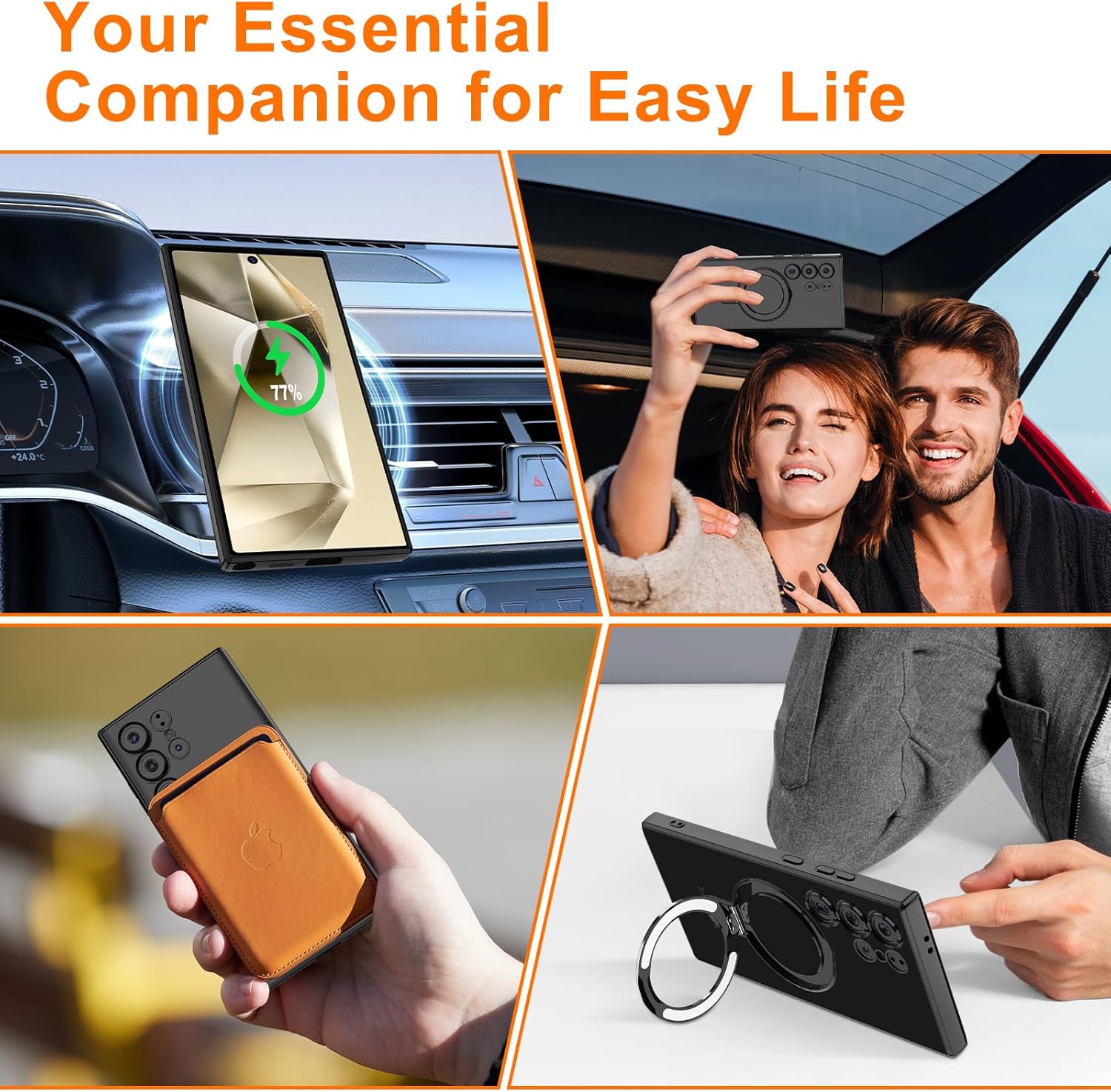 Magnetic Case for Samsung Galaxy S24 Compatible with MagSafe Wireless Charging and Ring Stand, Electroplated Bumper Shockproof Phone Cover, Anti-Scratch for Galaxy S24Clear Cover (Black)