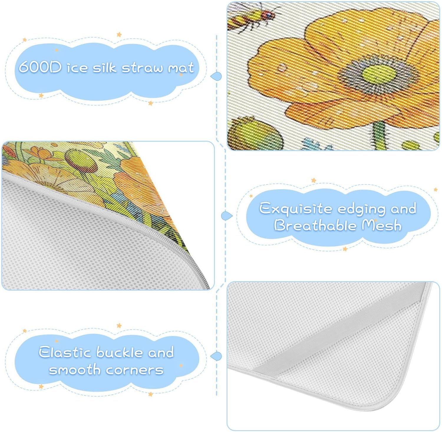 Cooling Baby Washable Mattress 28" x 52" Reusable Summer Flower and Bee Pads Washable for Kids, Adult