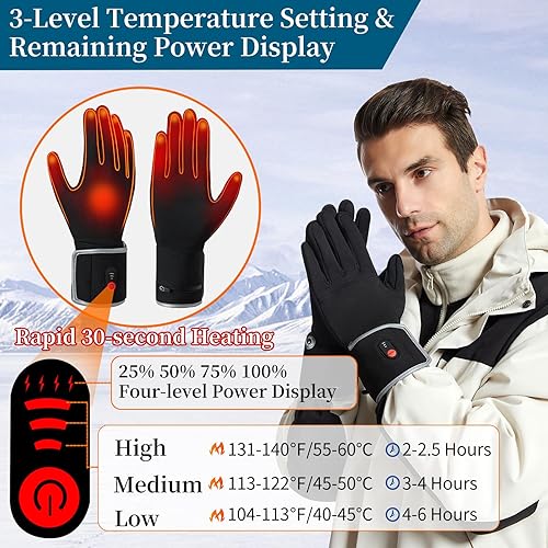 Miniatura 2 de Guantes térmicos para hombres y mujeres, guantes eléctricos delgados con batería recargable con indicador de potencia restante, escribir, correr,
