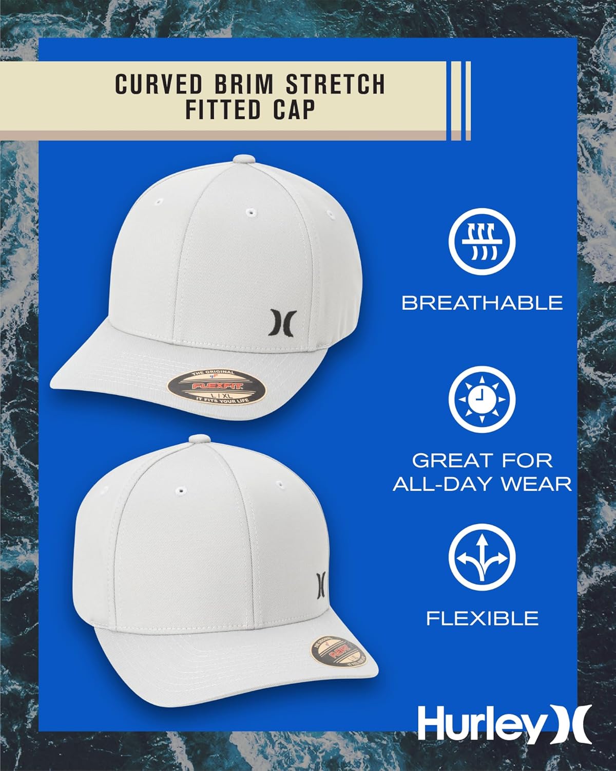 Hurley Men's Hat - Curved Brim Stretch Fitted Cap - Image 2