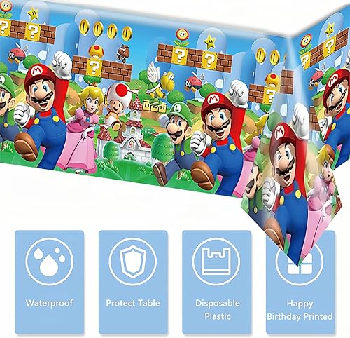 Miniatura 3 de bimec 4 manteles de plástico para fiesta de cumpleaños de Super Bros, manteles rectangulares gruesos desechables, mantel de 70.8 x 42.5 pulgadas,