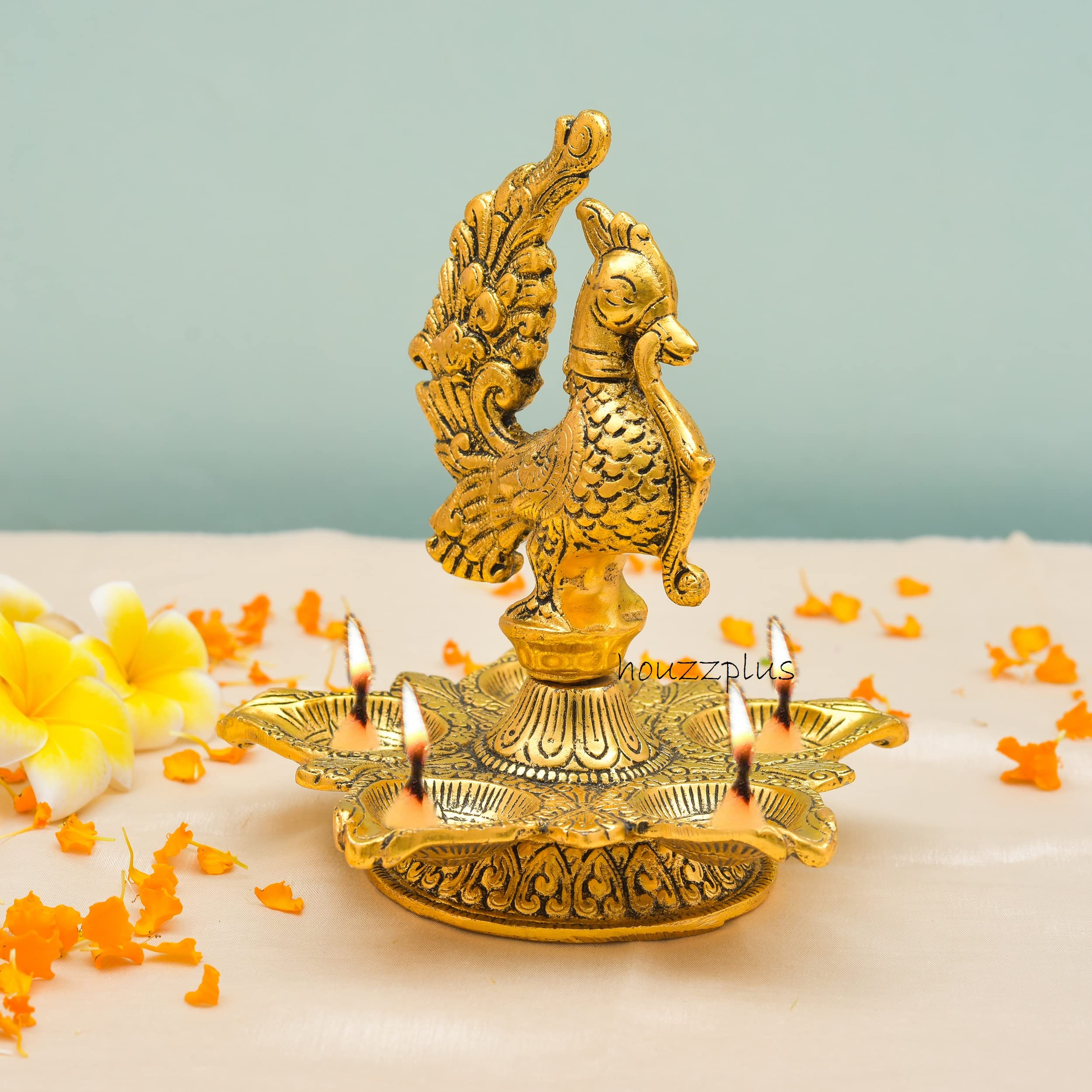 Peacock Samai Diya Set - Elegant Home Decor -7