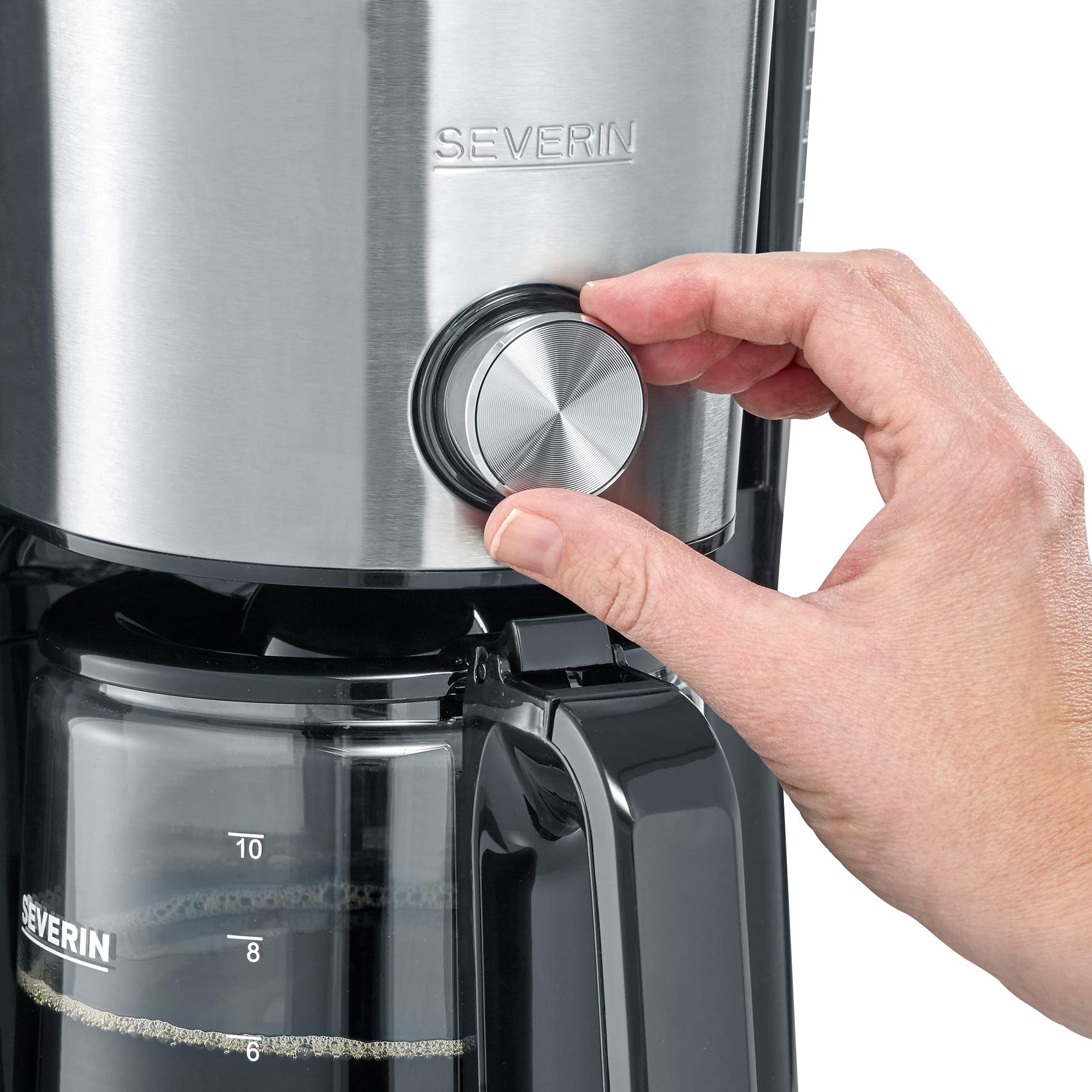 Severin Cafetière Programmable "TYPE Switch", 1000 W, jusqu‘à 10 tasses, AromaSwitch, Sélecteur d'arômes, Noir/Inox, KA 4826