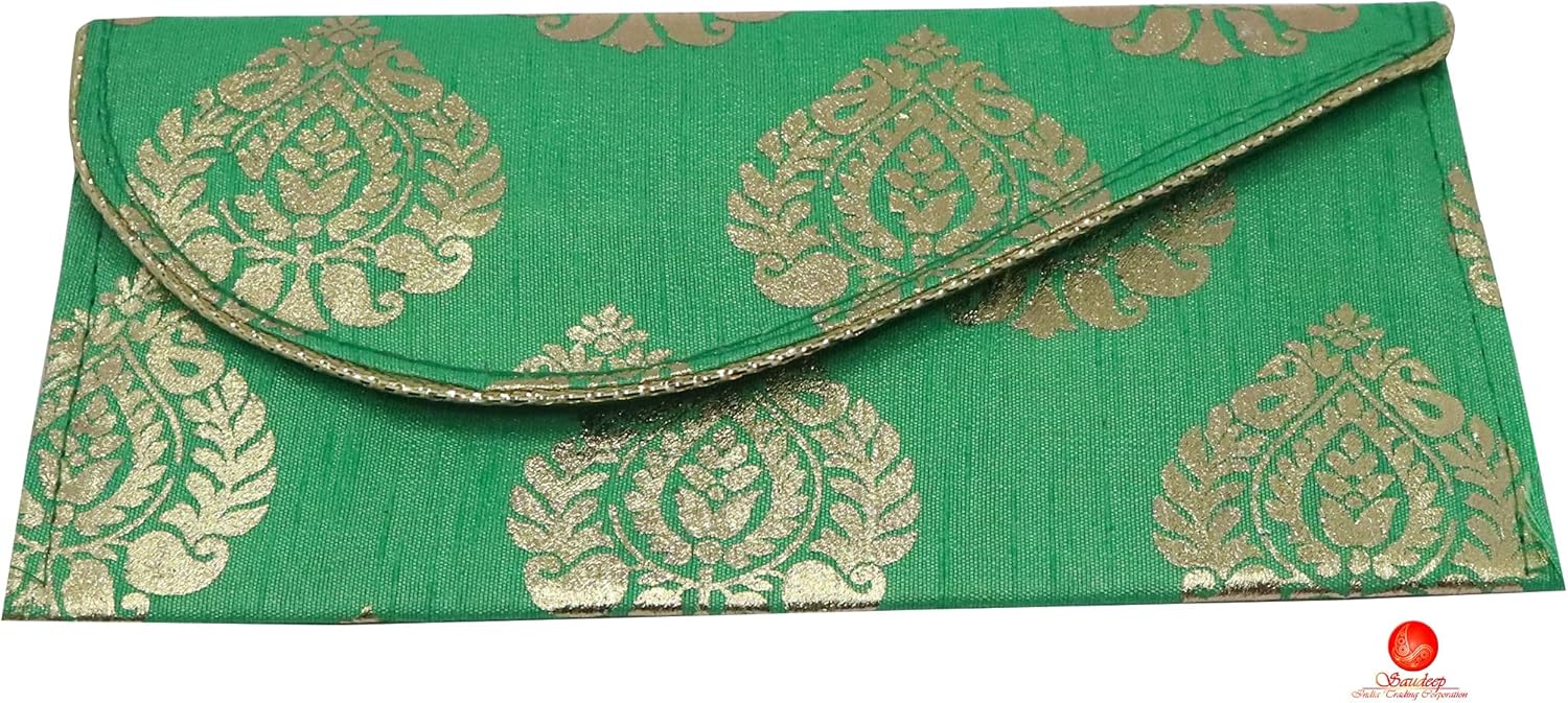 SAUDEEP INDIA Raw Silk Fabric Printed Money Gift Envelopes for Wedding/Marriage/Birthday(Design no. 1 Pack of 7