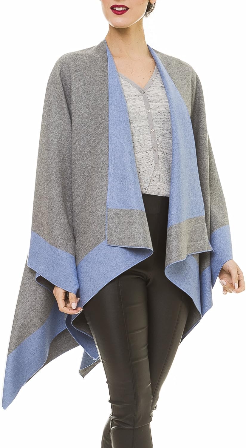 Women's Shawl Wrap Poncho Ruana Cape Cardigan Sweater Open Front for Fall Winter Spring