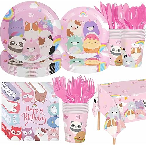 Cute Animals Birthday Decorations Kids Party Supplies with Plates Cups Napkins Spoons Forks Knives Tablecloth