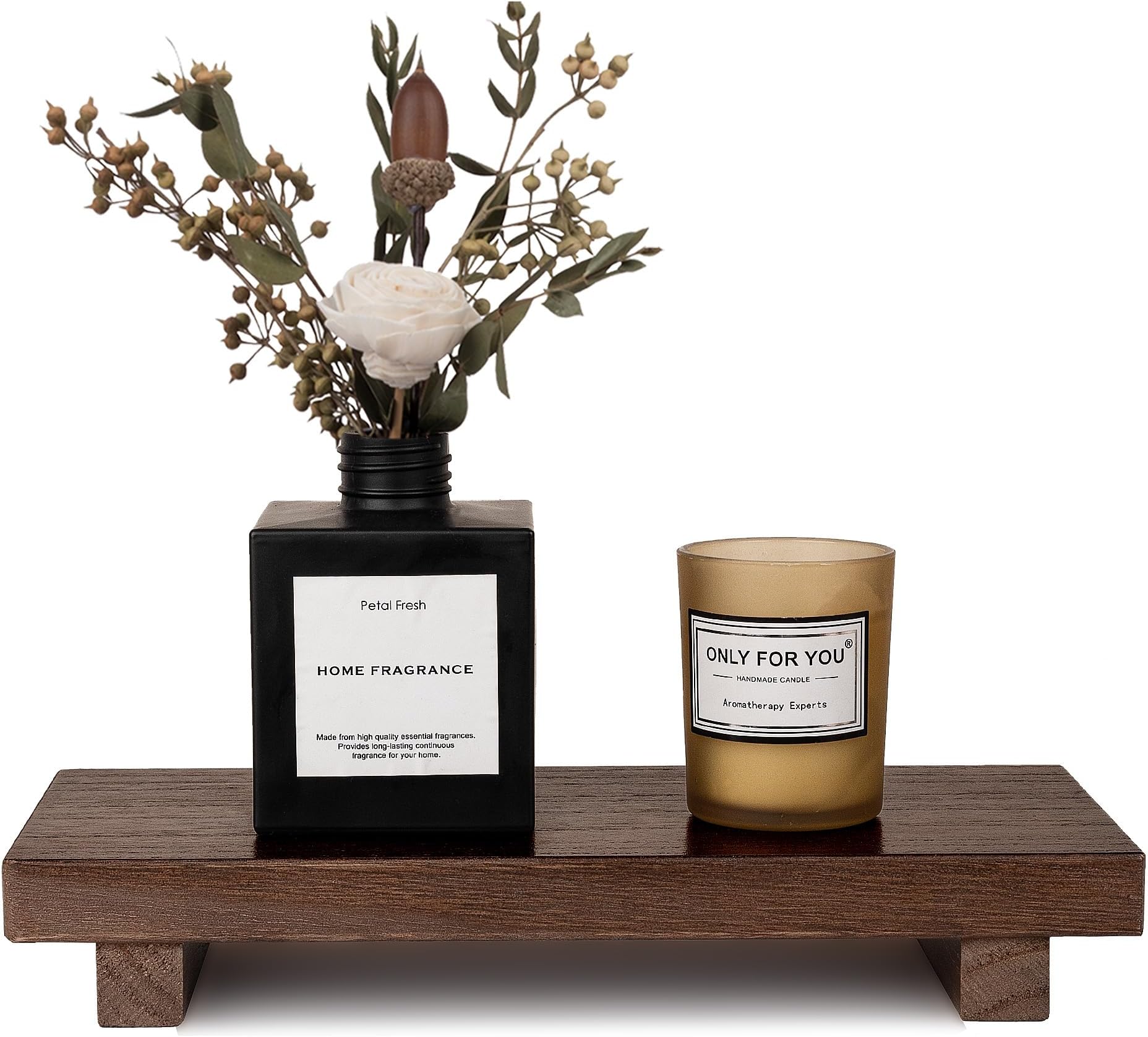 zoocatia Small Wood Tray Pedestal Stand Farmhouse Bathroom Decor Decorative Wooden Riser Kitchen Soap Dish Holder for Vanity, Counter, Sink, 10" x 4.5" - Walnut