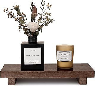 zoocatia Small Wood Tray Pedestal Stand Farmhouse Bathroom Decor Decorative Wooden Riser Kitchen Soap Dish Holder for Vanity, Counter, Sink, 10" x 4.5" - Walnut